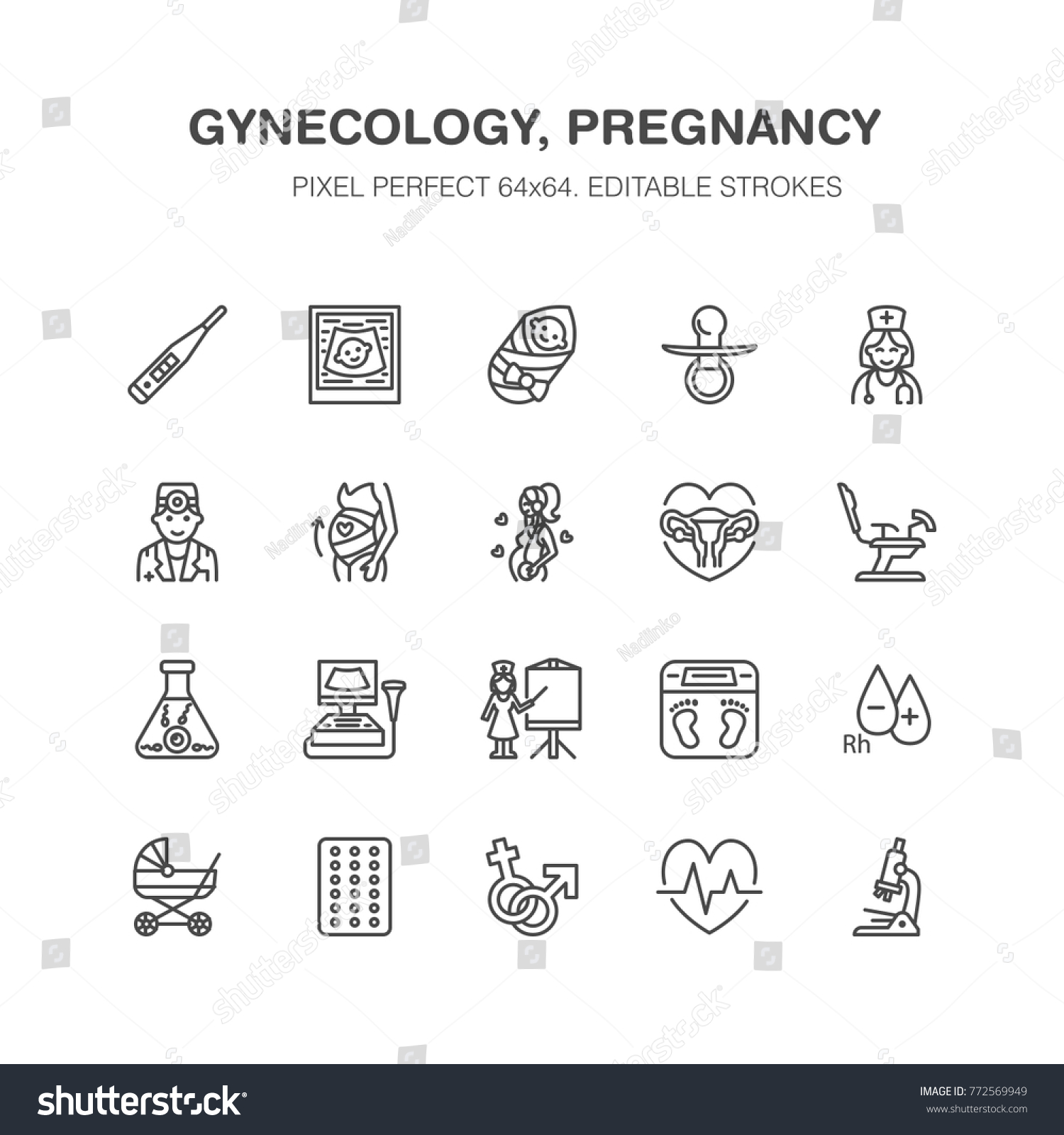 Gynecology Obstetrics Vector Flat Line Icons Stock Vector (Royalty Free ...