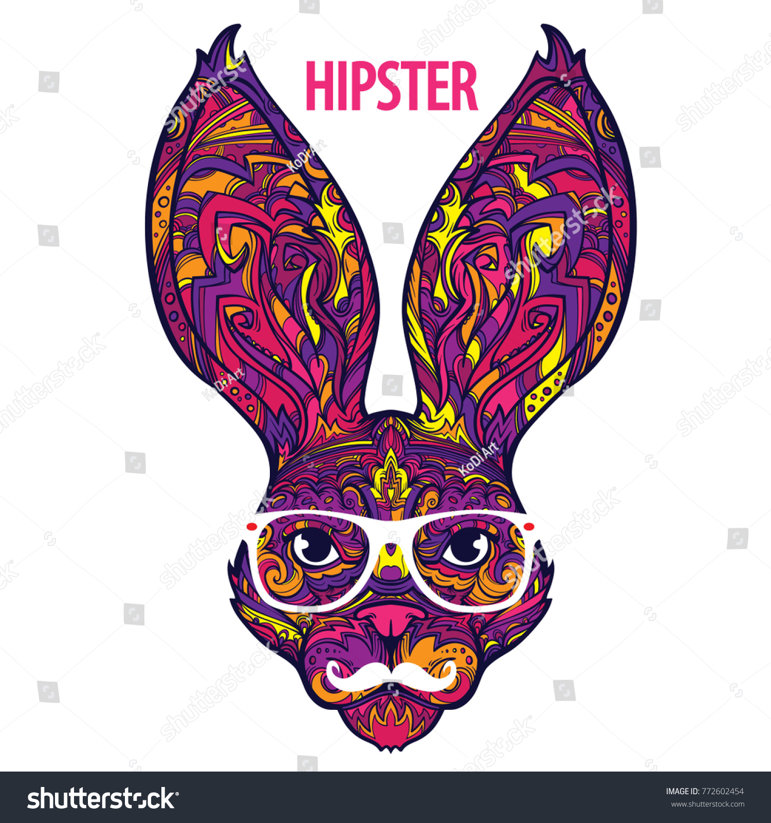 Ornament Face Hipster Rabbit Bunny Eyeglasses Stock Vector Royalty Free 772602454 Shutterstock 