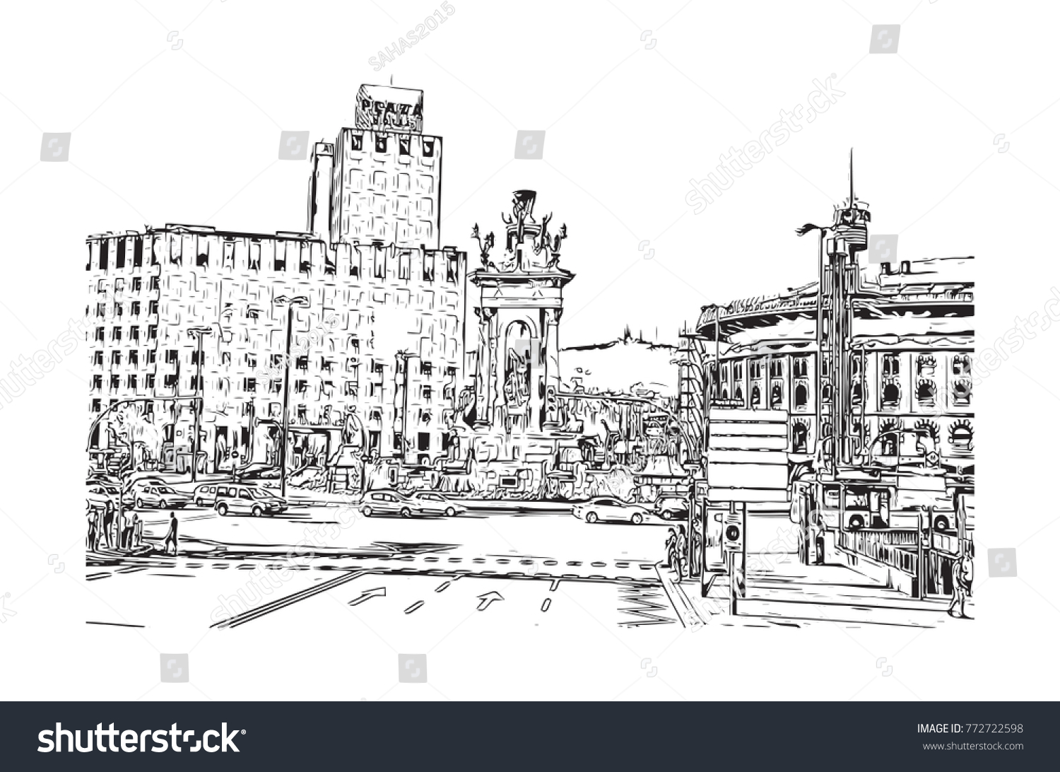 Sketch Barcelona City Spain Vector Illustration Stock Vector (Royalty ...