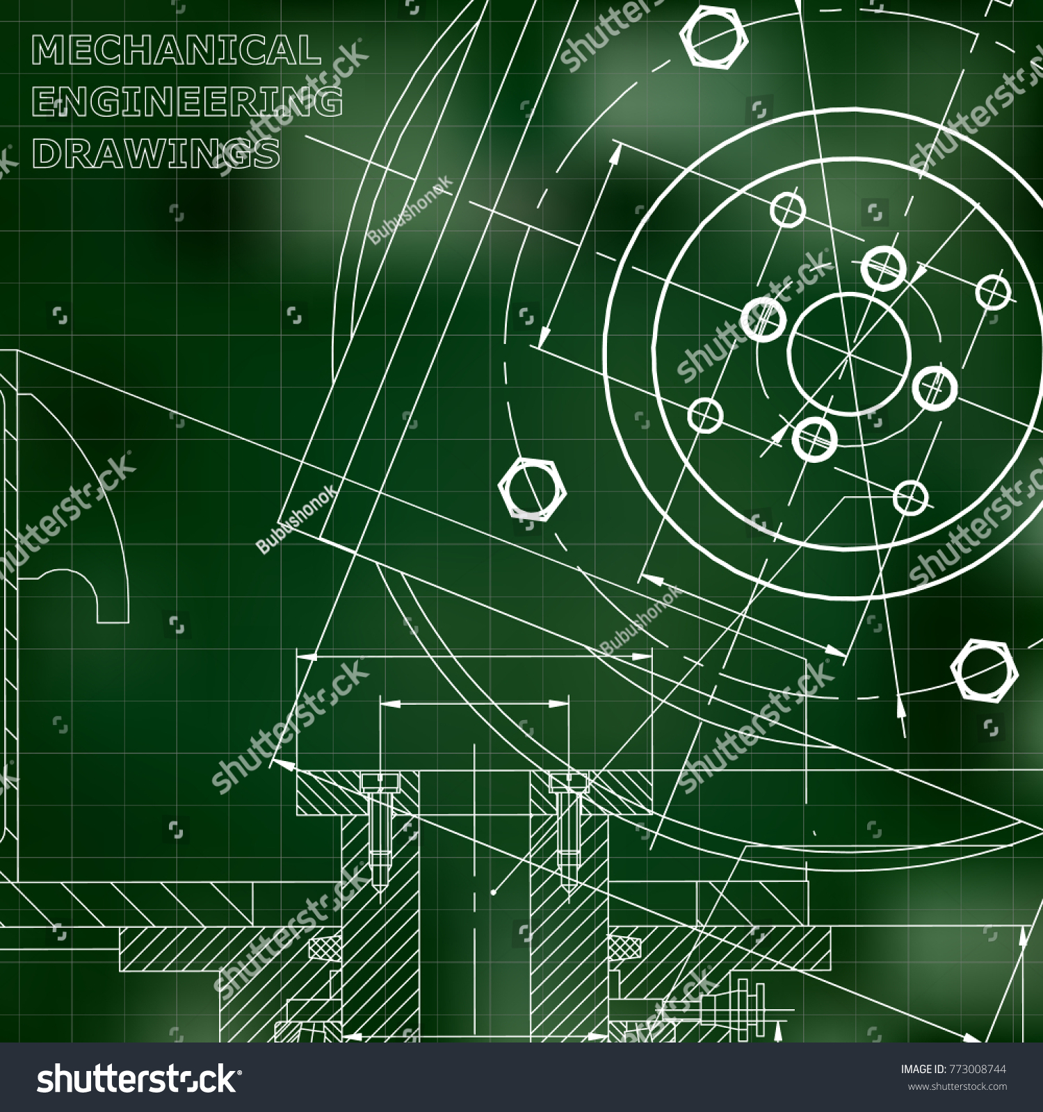 Mechanics Technical Design Engineering Green Background Stock Vector ...