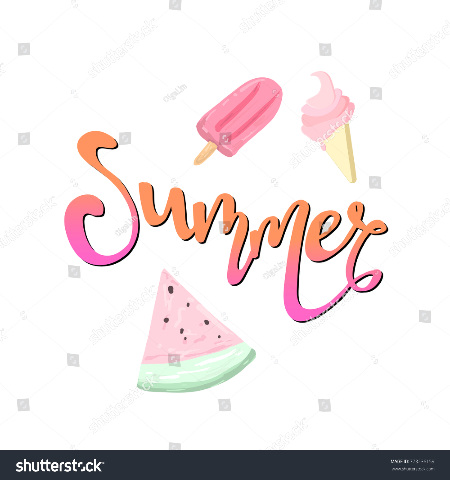 Word Summer Lettering Watermelon Icecream Stock Vector (Royalty Free ...