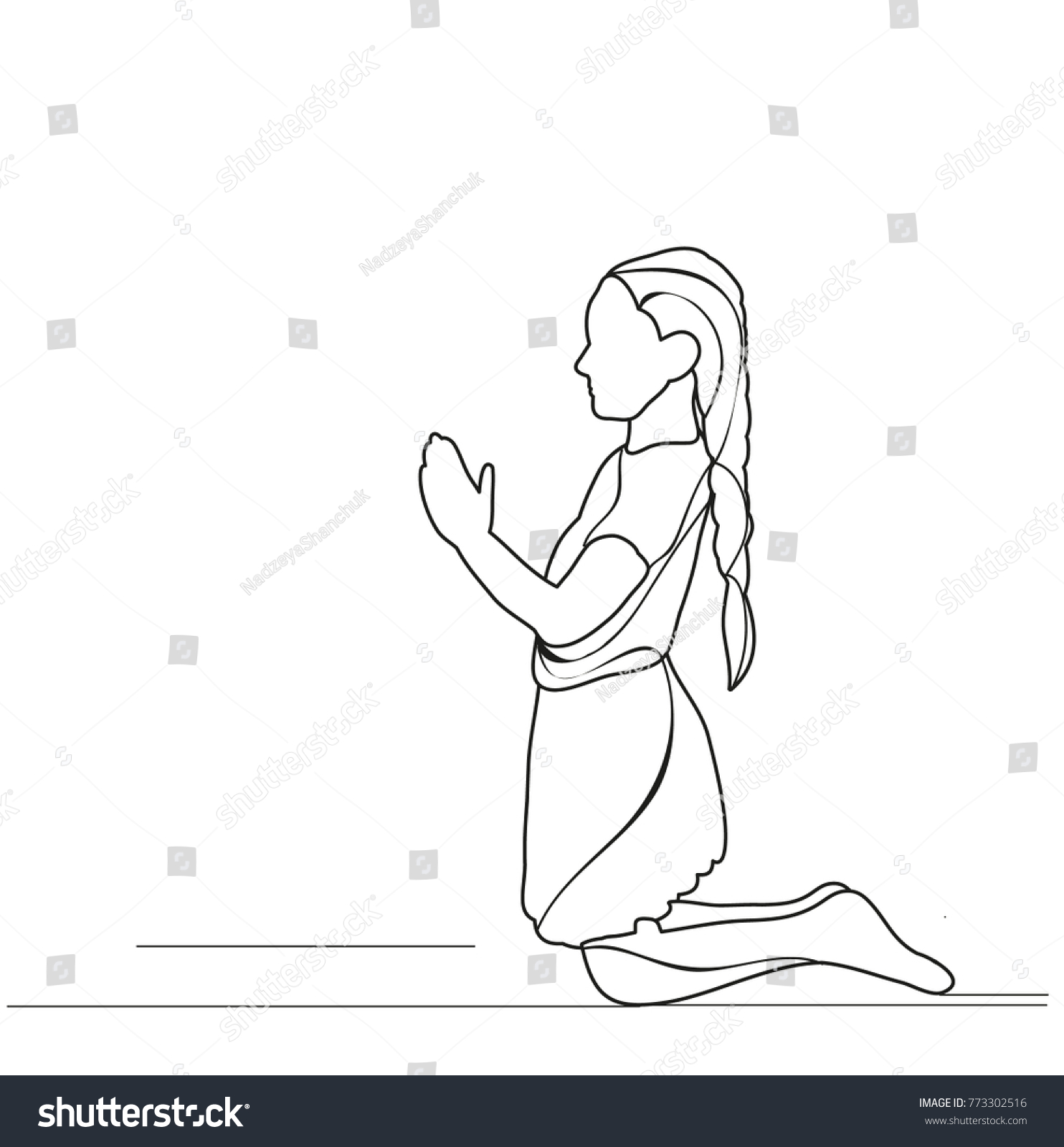 Sketch Little Girl Praying Isolated Stock Illustration 773302516 ...