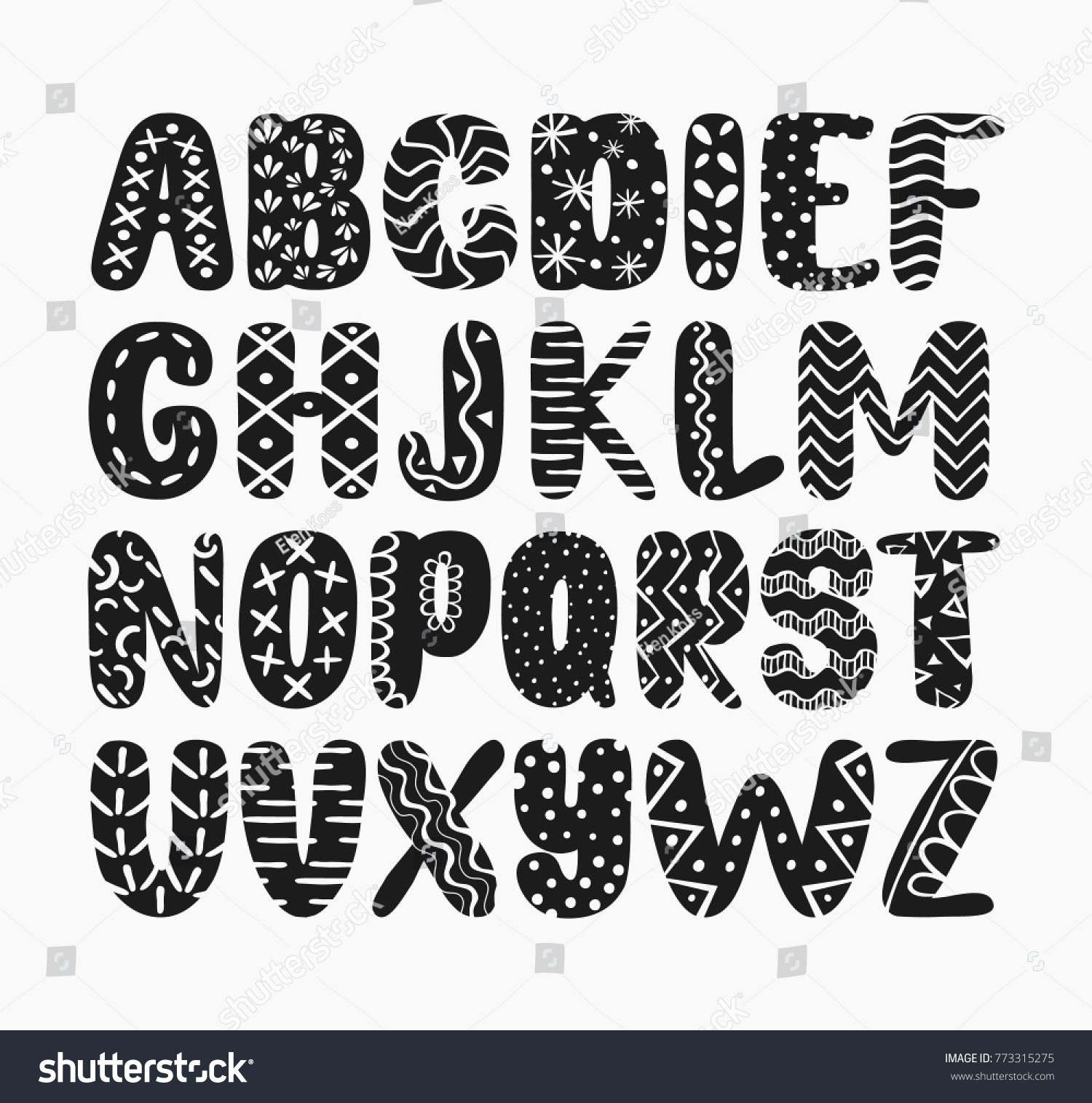 Black Graphic Drawn Alphabet On White Stock Vector (Royalty Free ...