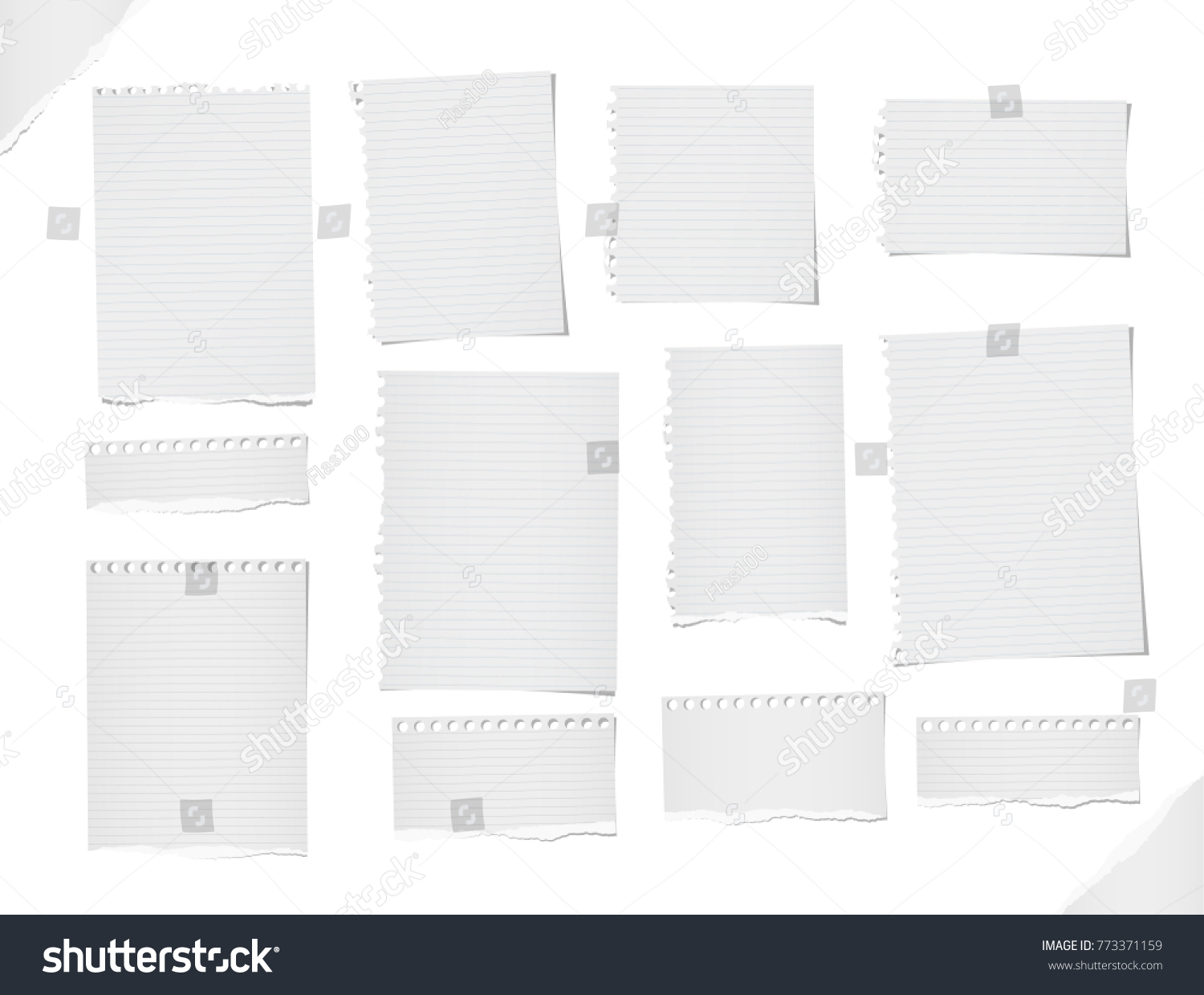 Ripped Lined And Blank Note, Notebook Paper Strips, Sheets For Text Or