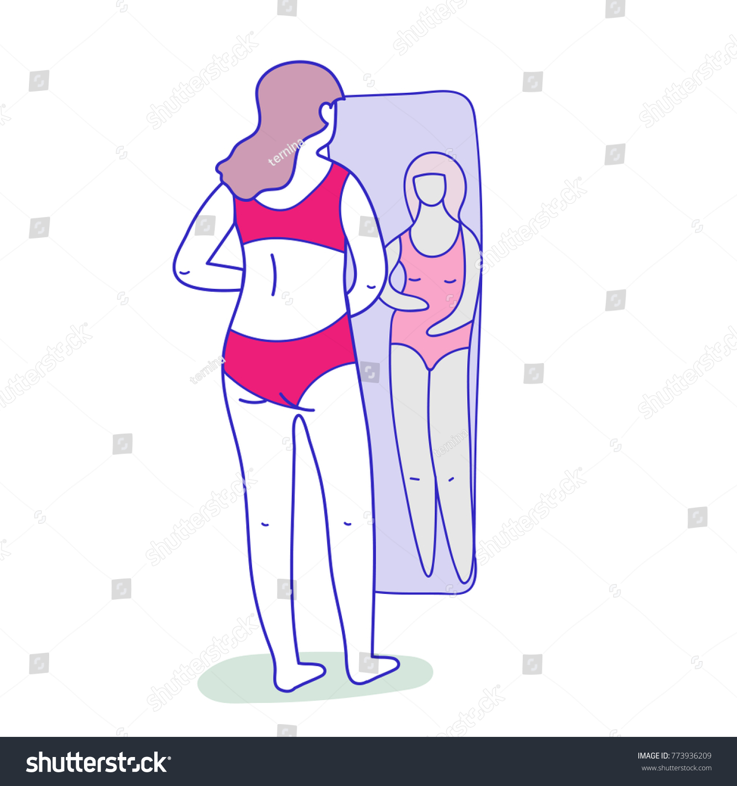 Girl Swimsuit Looking Mirror Colored Doodle Stock Vector (Royalty Free ...