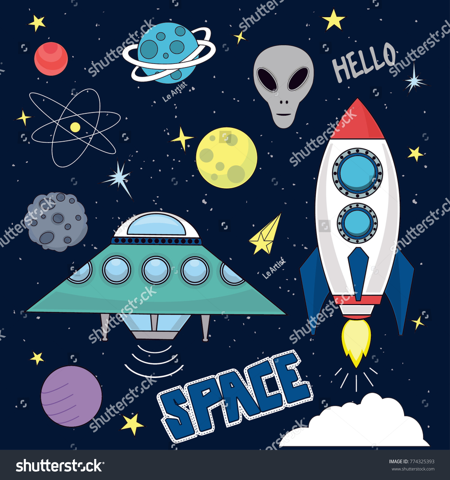 Set Hand Drawn Space Themed Illustrations Stock Vector (Royalty Free ...