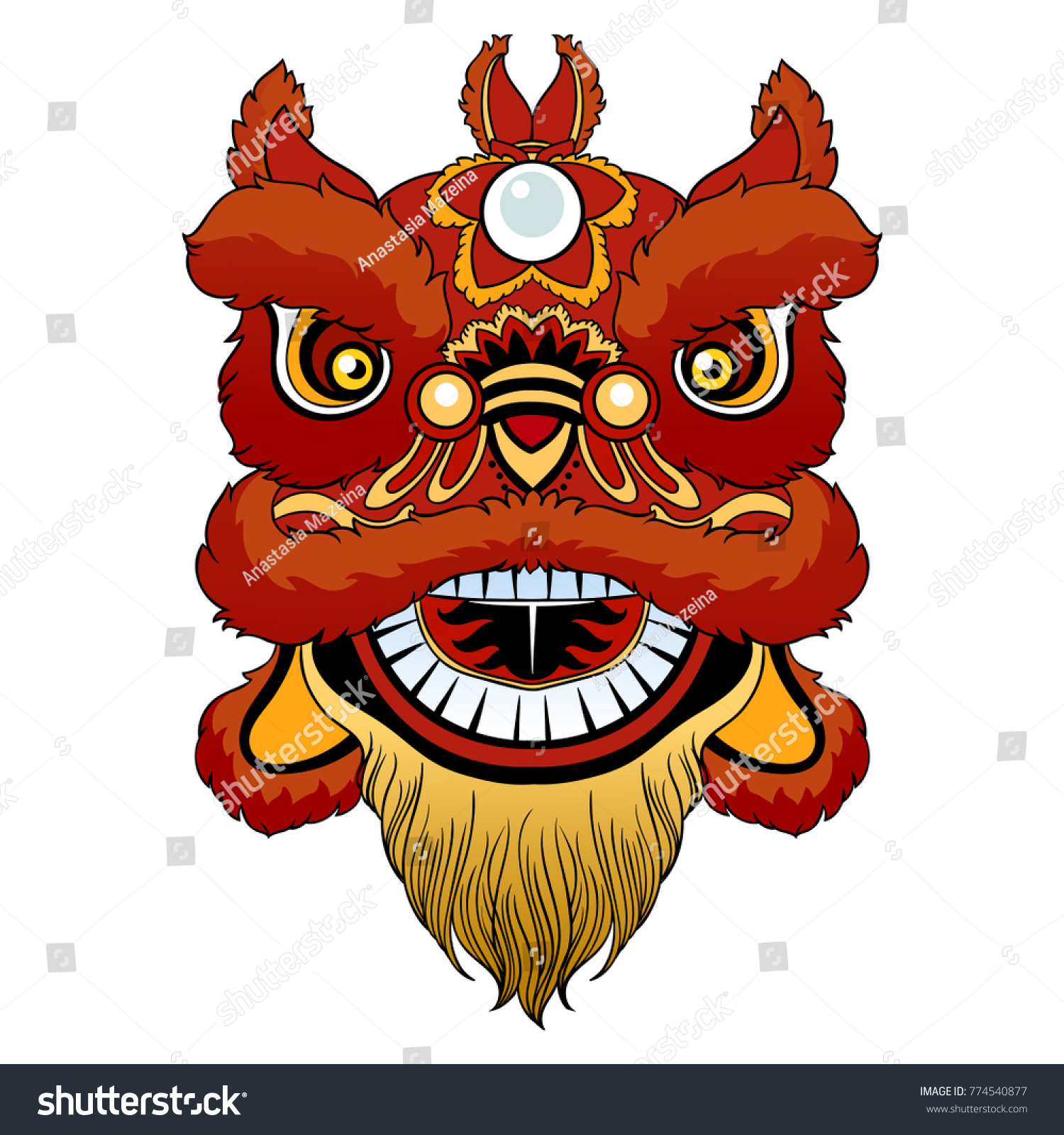 Vintage Vector Illustration Chinese Lion Head Stock Vector (Royalty ...