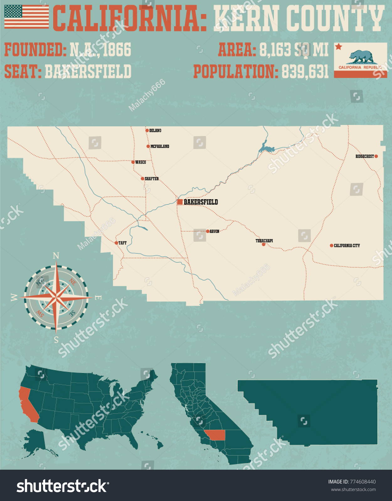 Large Detailed Map Kern County California Stock Vector (royalty Free 