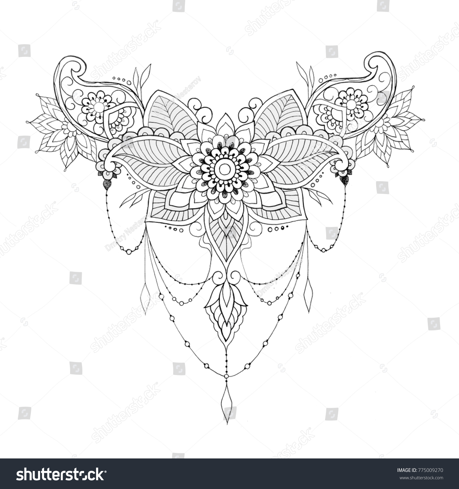 Sketch Flower Ornament On White Background Stock Illustration 775009270 ...