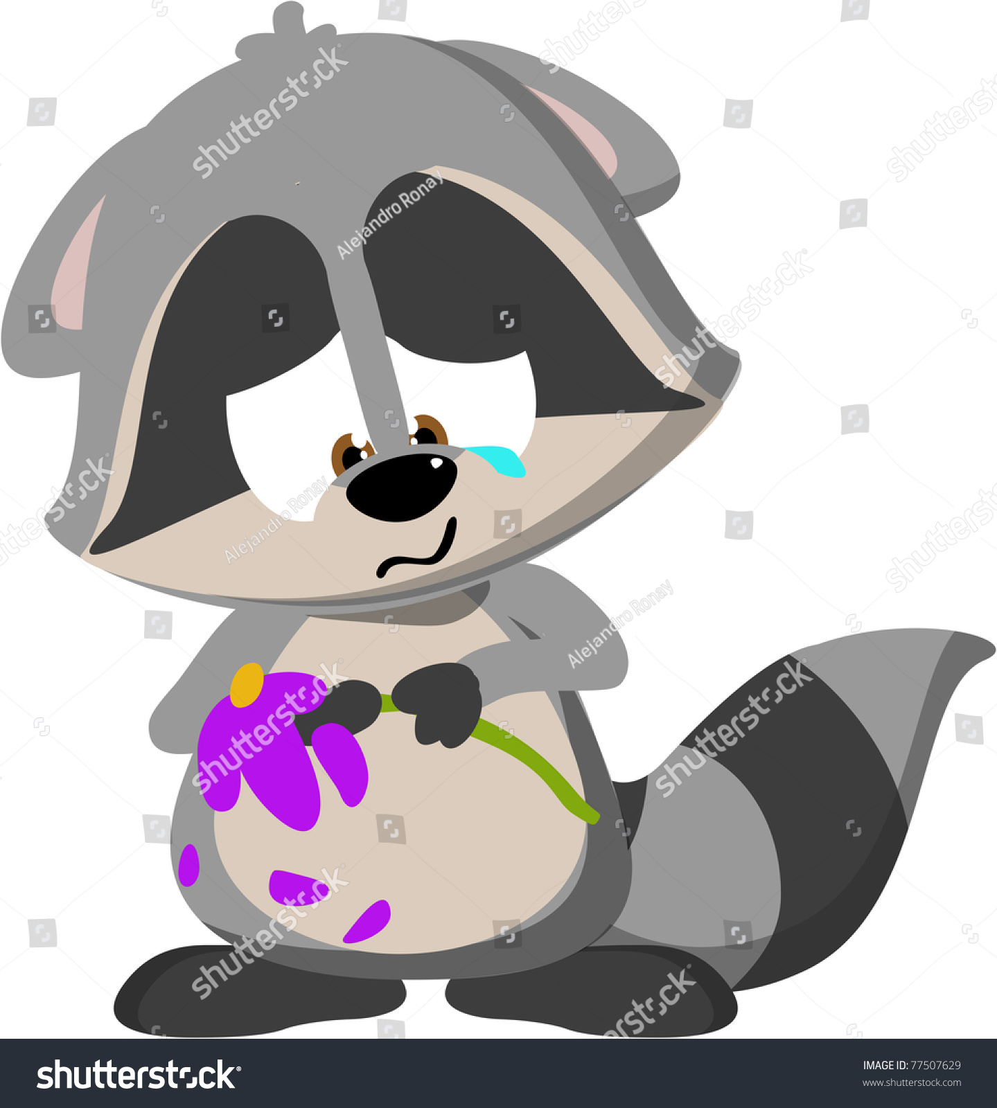 Cute Cartoon Raccoon Crying Over Flower Ilustración De Stock 77507629 Shutterstock 0569