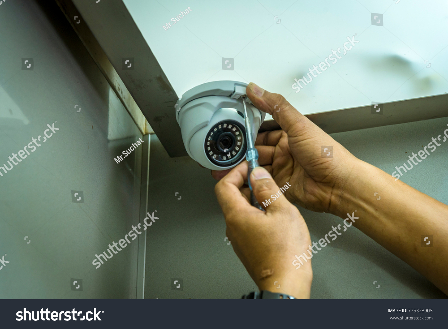 Technician Installing Dome Cctv Camera Elevator Stock Photo 775328908 ...