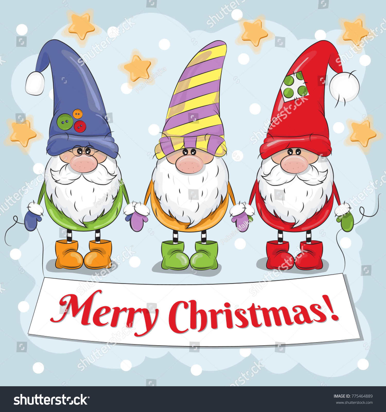 Greeting Christmas Card Cute Cartoon Gnomes Stock Vector (Royalty Free ...