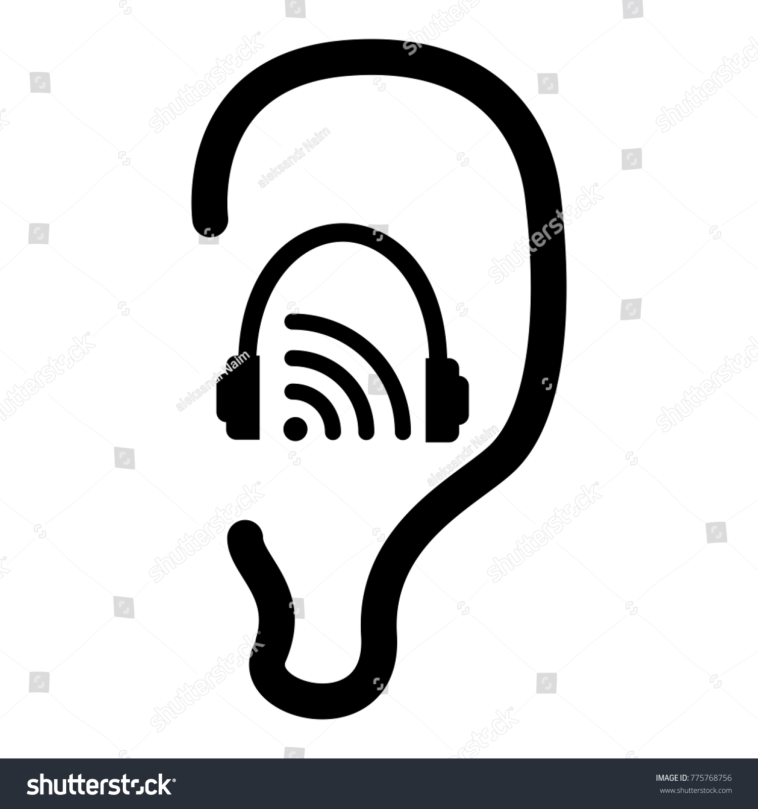 Black Human Ear Icon Black Headphones Stock Vector (Royalty Free ...