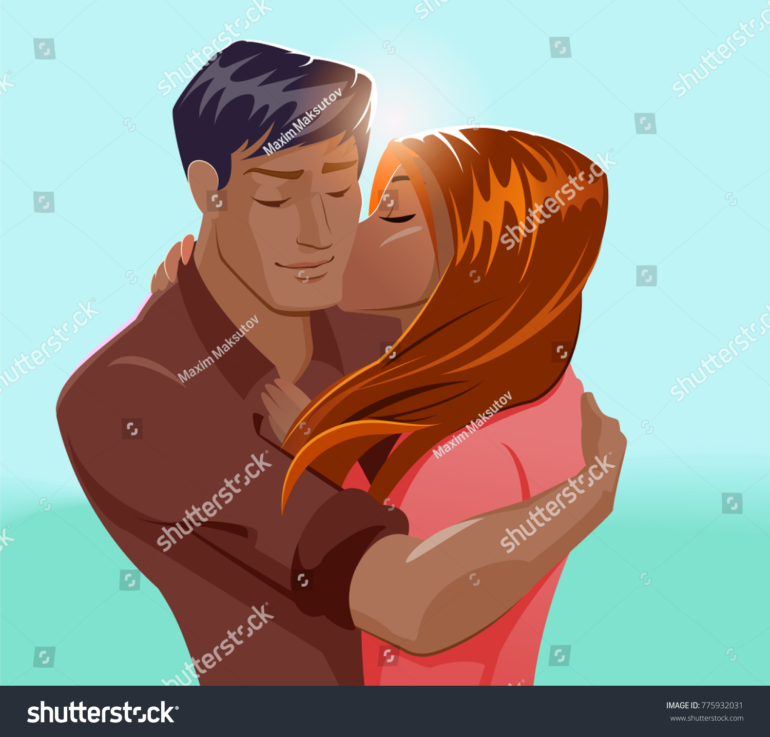 Embraces Loving Couple Vector Illustration 库存矢量图（免版税）775932031