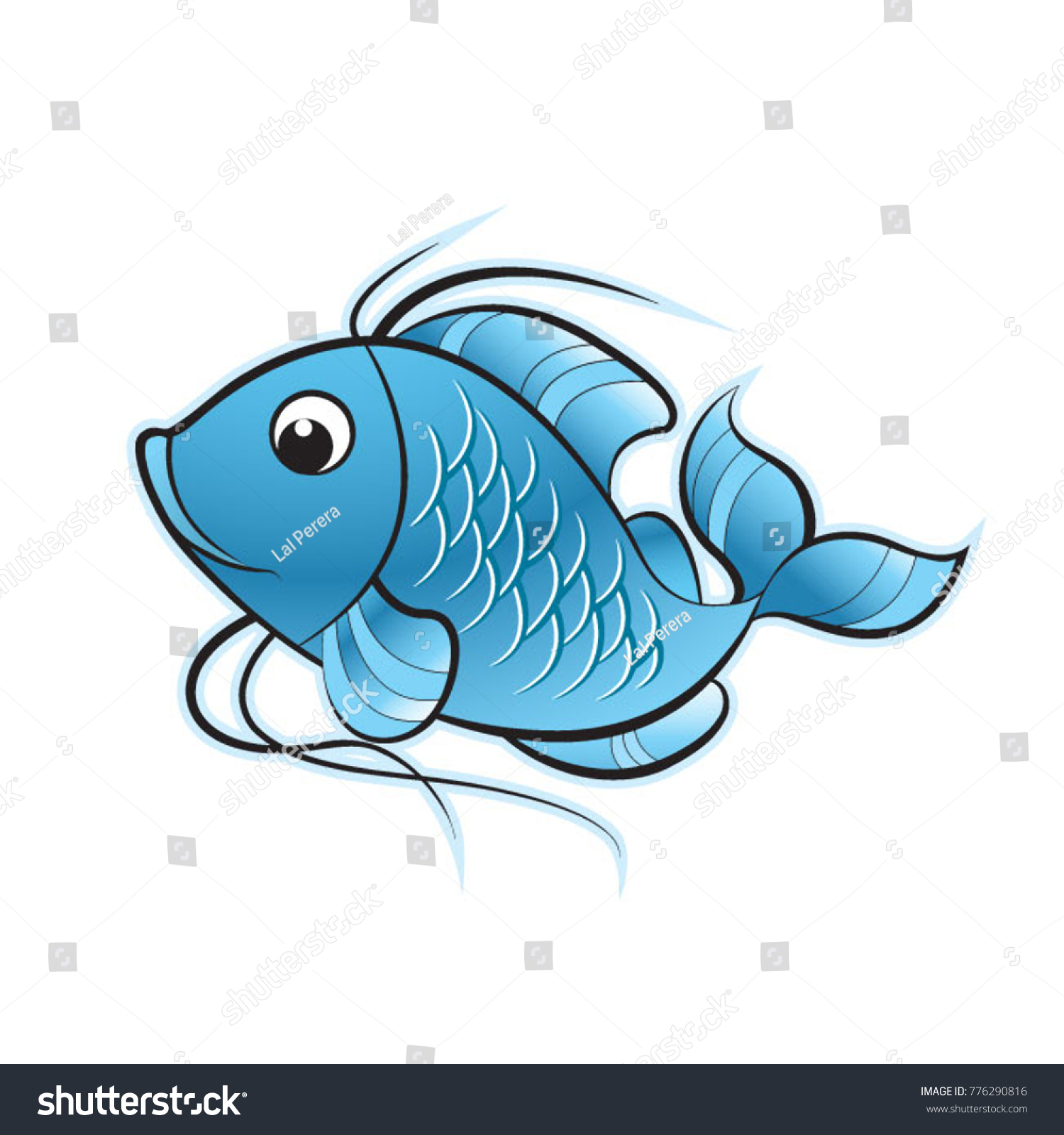 Cute Blue Color Fish Cartoon Vector Stock Vector (Royalty Free ...