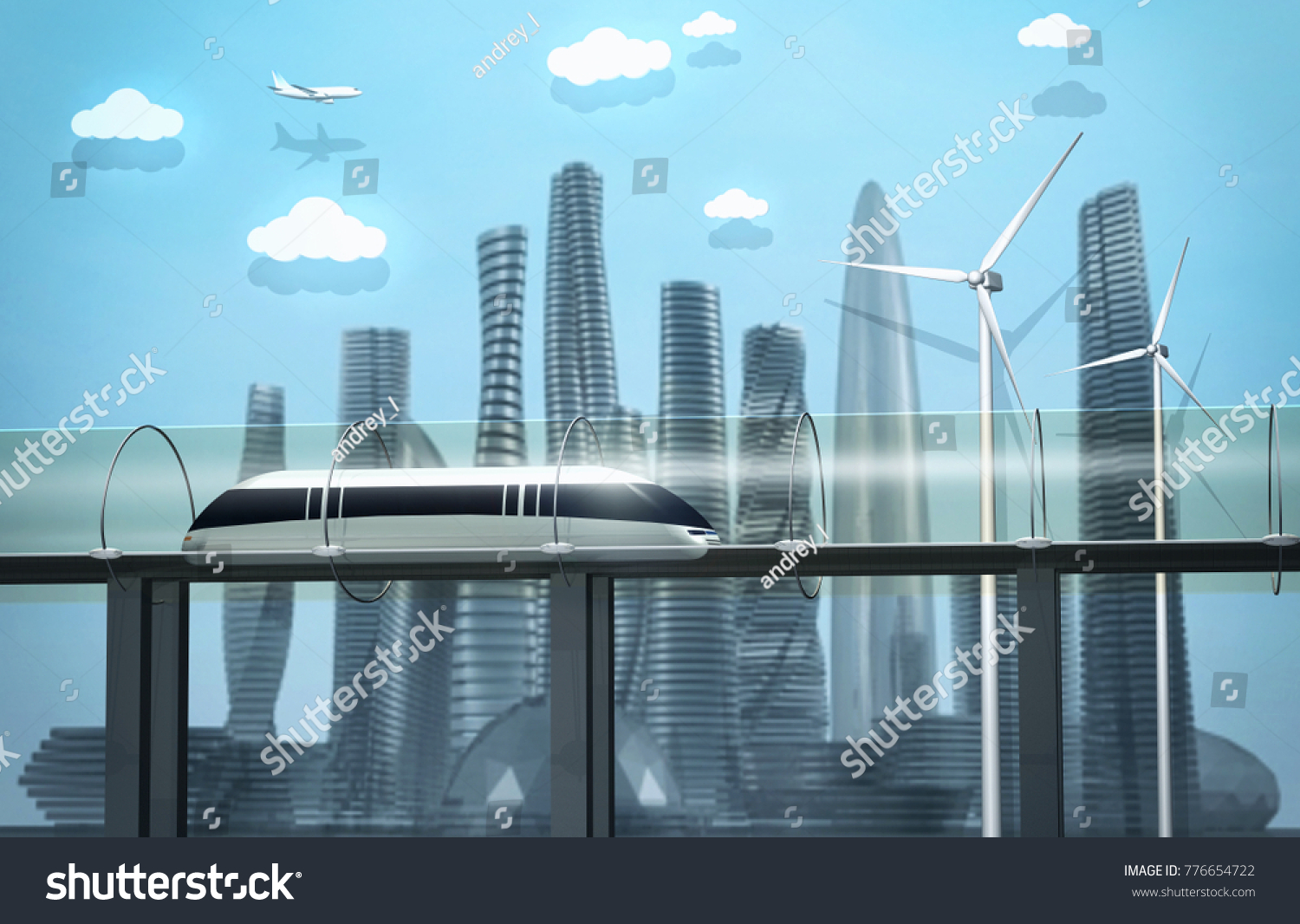 Futuristic City Train Moving Glass Tunnel Stock Illustration 776654722 ...