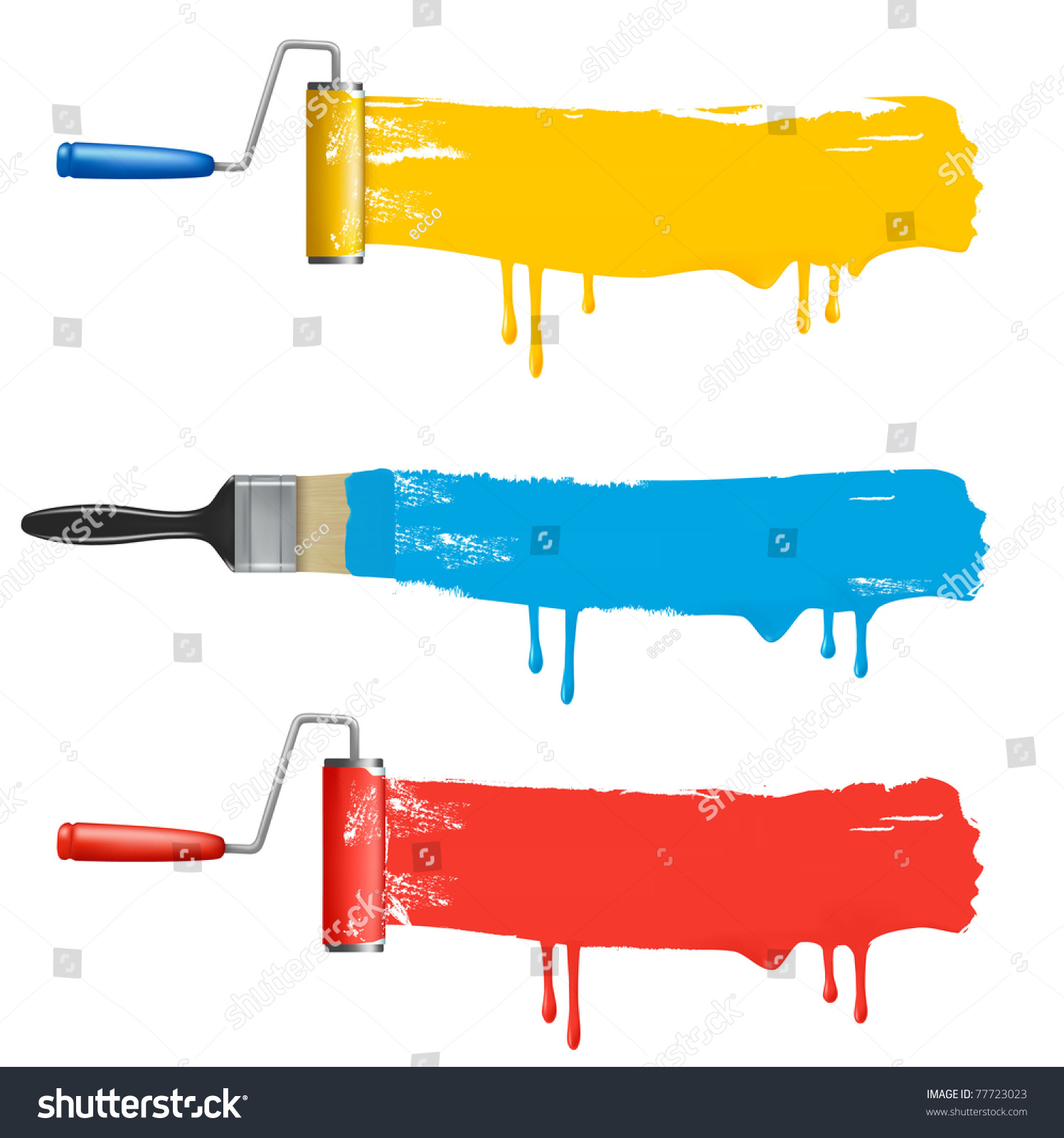 Set Colorful Paint Roller Brushes Vector Stock Vector (Royalty Free ...