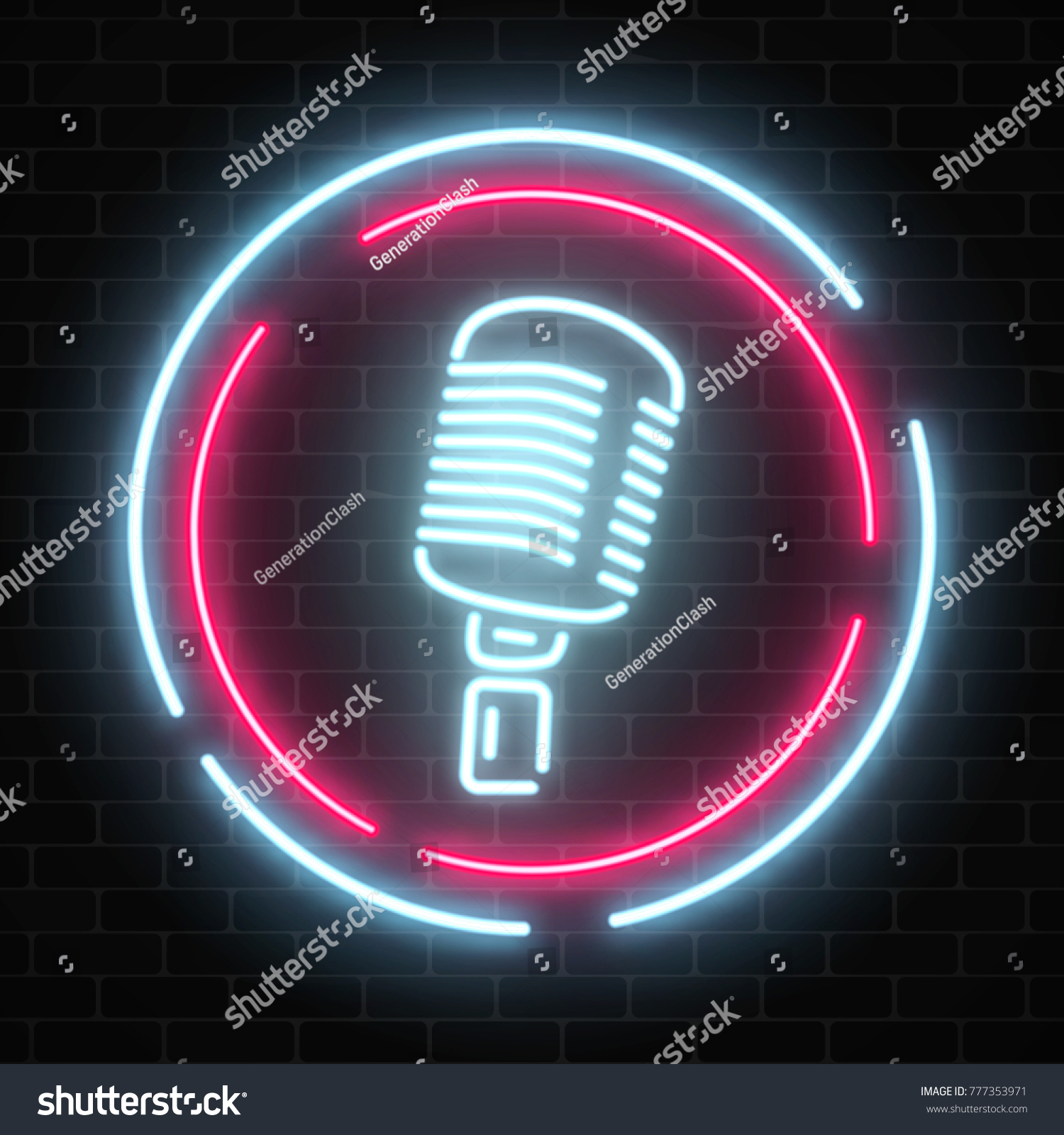 Neon Signboard Microphone Round Frame Nightclub Stock Vector (royalty 