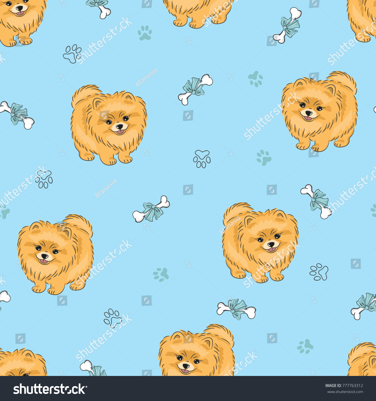 Seamless Pattern Cute Pomeranian Puppy On Stock Vector (Royalty Free ...