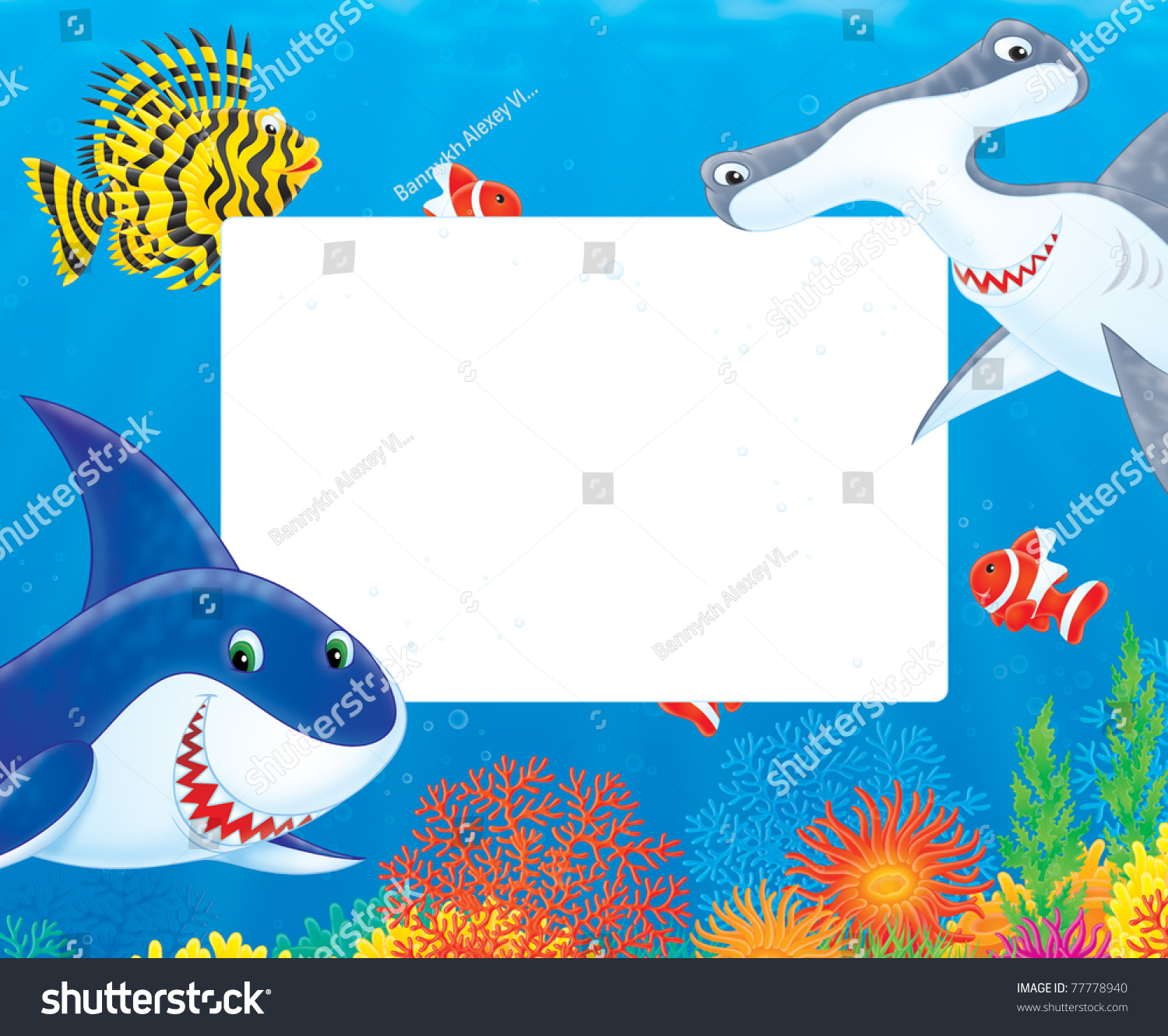 Border Great White Shark Hammerhead Scorpionfish Stock Illustration ...