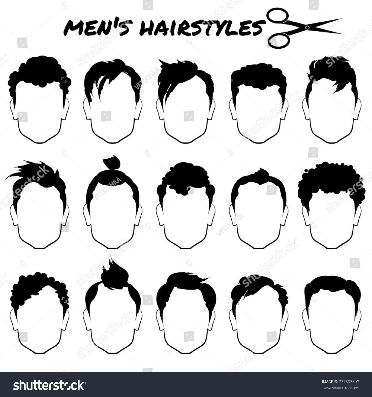 Set Black Silhouette Different Mens Hairstyles Stock Vector (Royalty ...