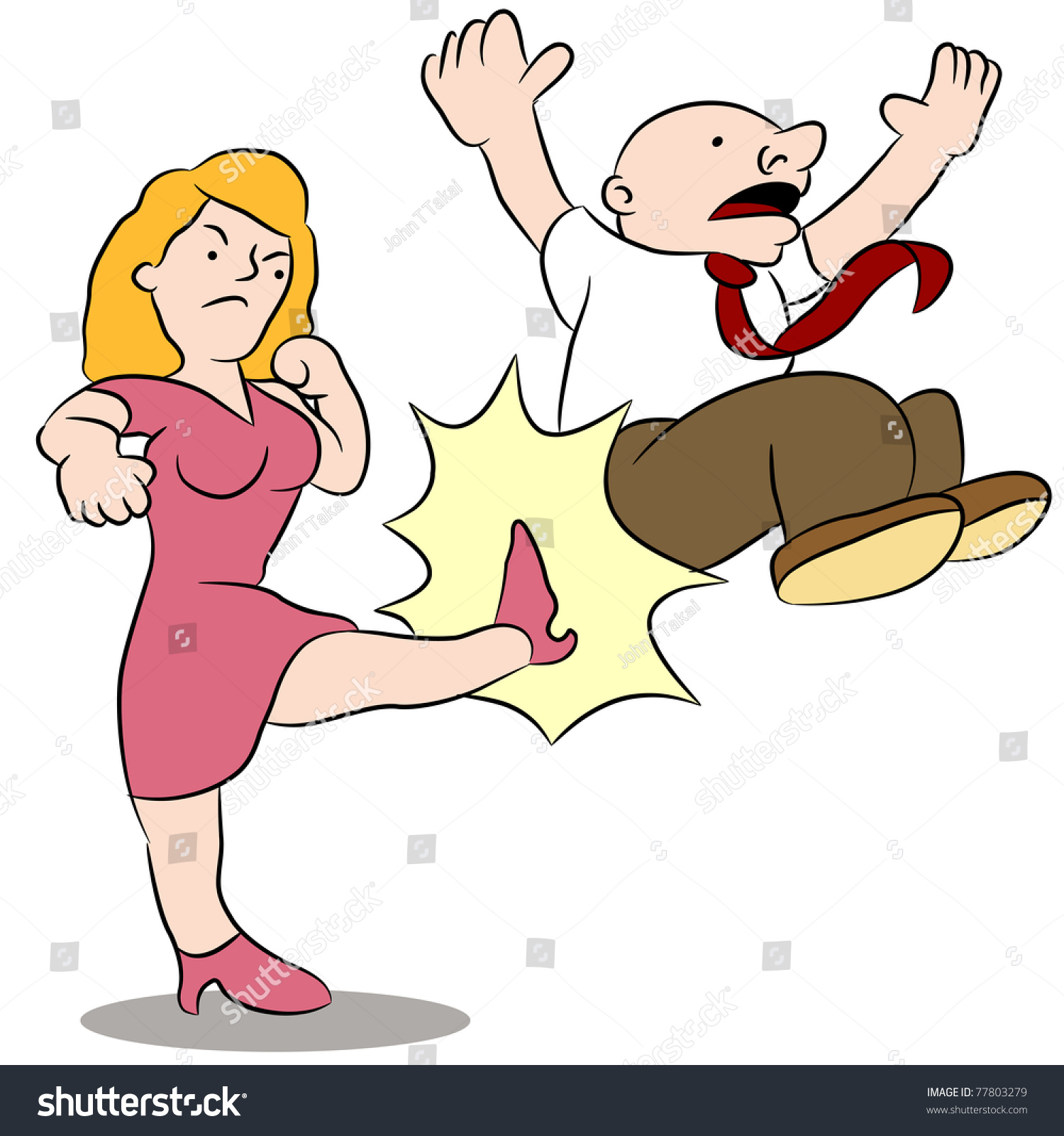 Image Woman Kicking Her Husband Stock