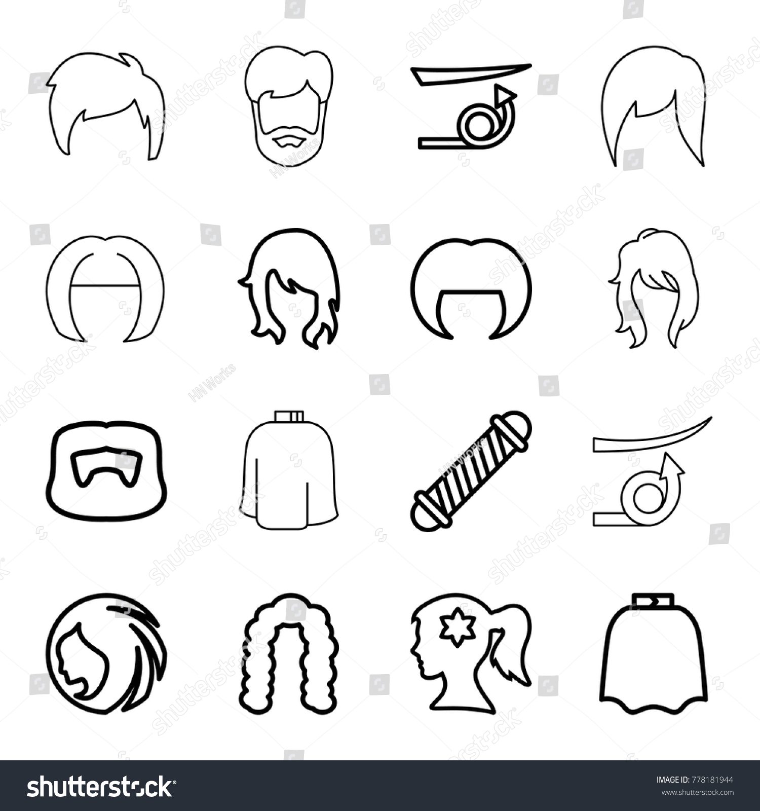 Hairstyle Icons Set 16 Editable Outline Stock Vector Royalty Free