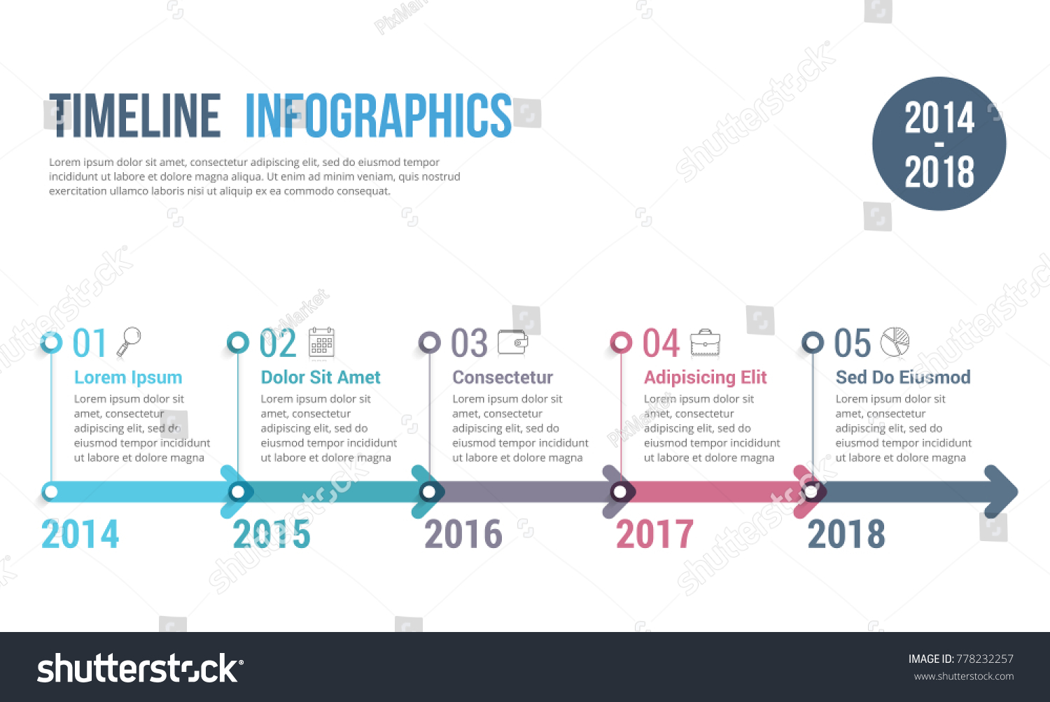 Horizontal Timeline Infographics Template Arrows Workflow Stock Vector ...