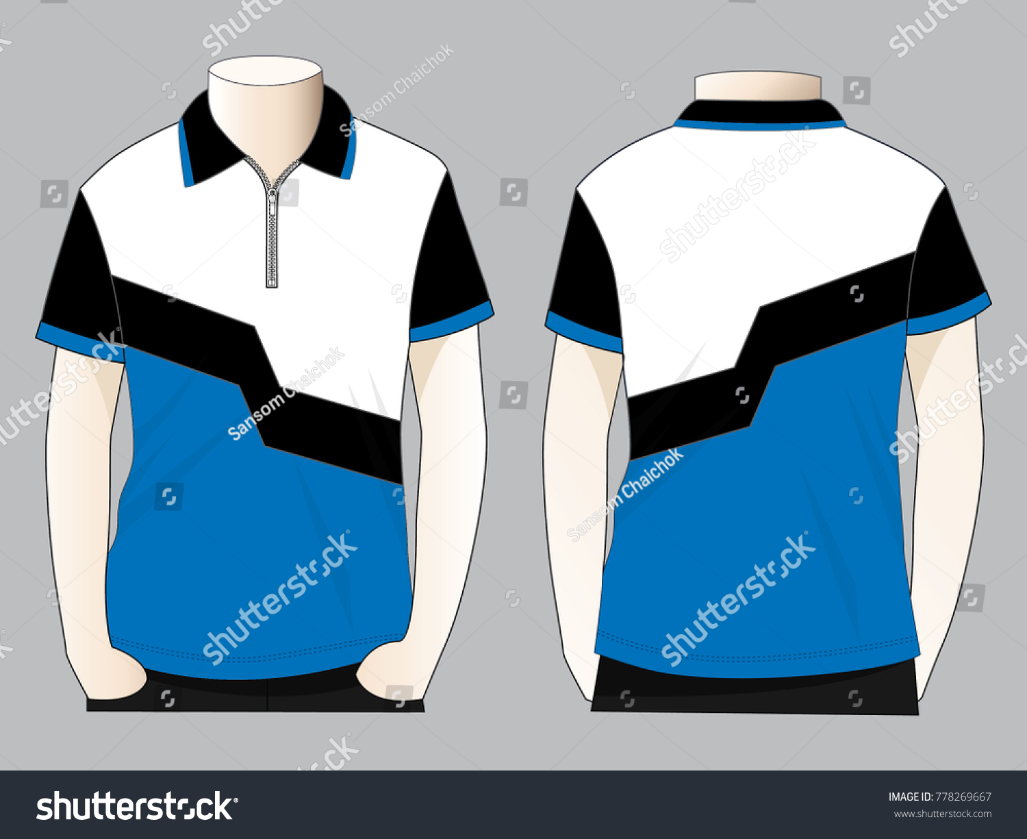 Zipup Polo Shirt Design Whiteblackblue Colors Stock Vector (Royalty ...