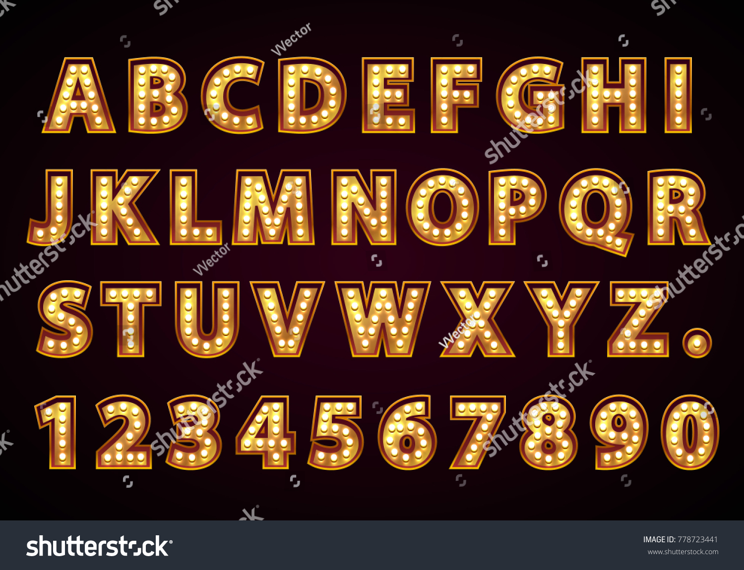 Font Lamp Symbol Gold Letter Numbers Stock Vector (Royalty Free ...