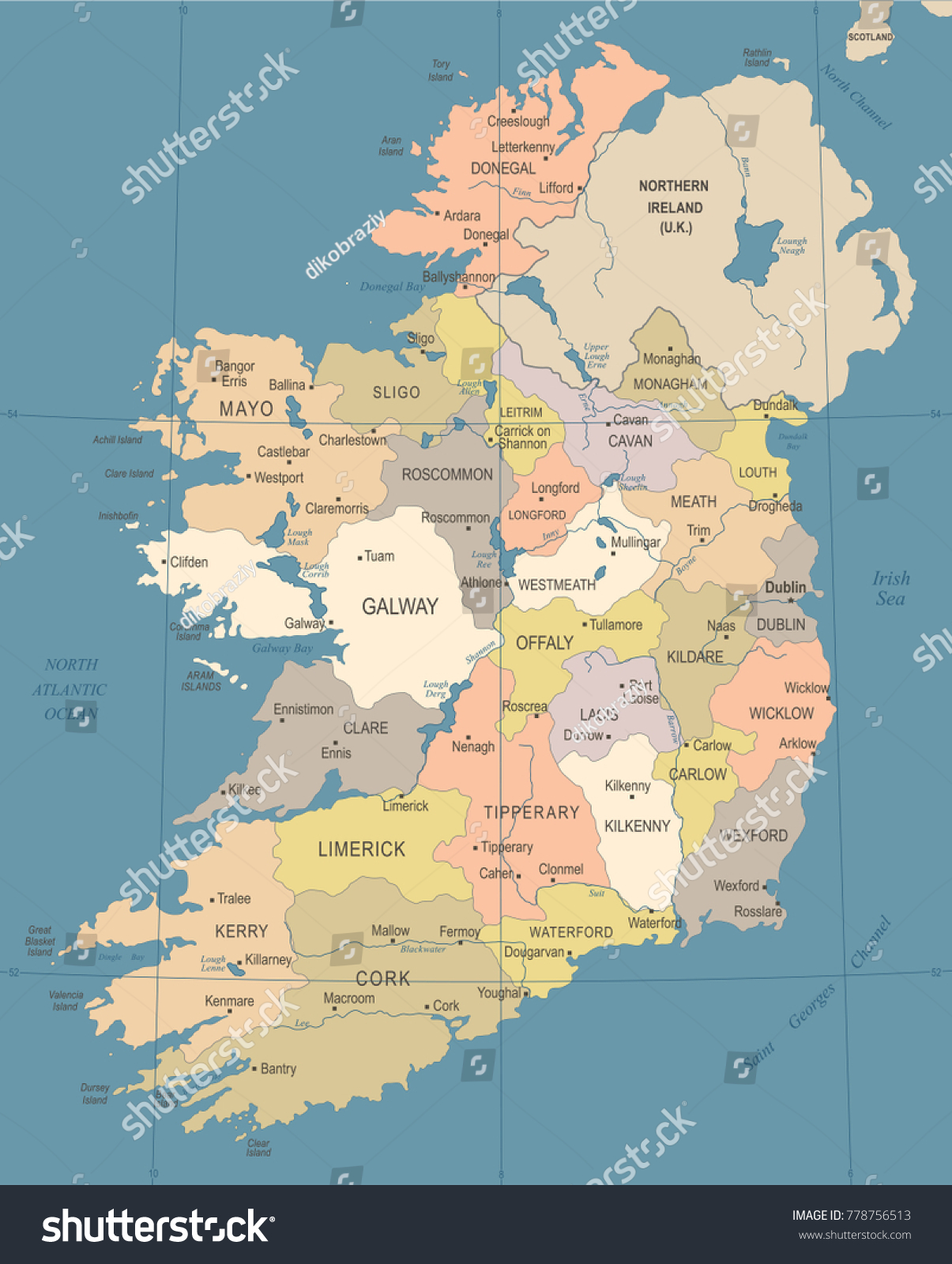 Ireland Map Vintage High Detailed Vector Stock Vector (Royalty Free ...