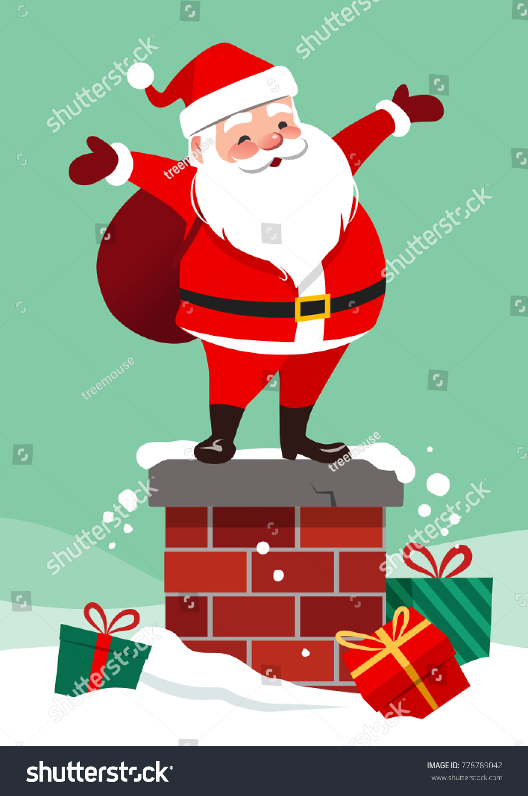 Vector Cartoon Illustration Cute Smiling Santa Stock Vector (Royalty ...