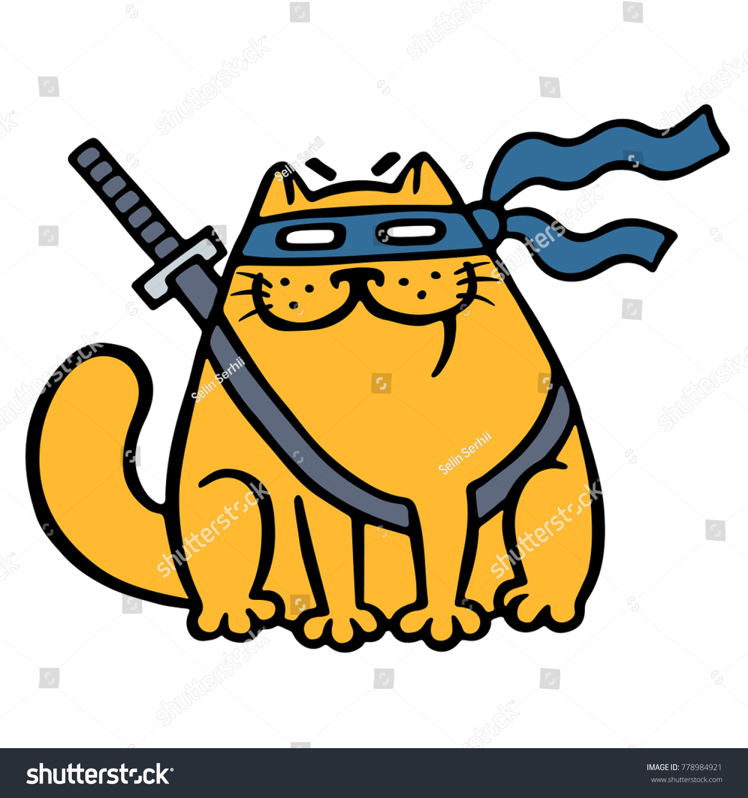 Cute Fat Ninja Cat Mask Sword Stock Illustration 778984921 | Shutterstock