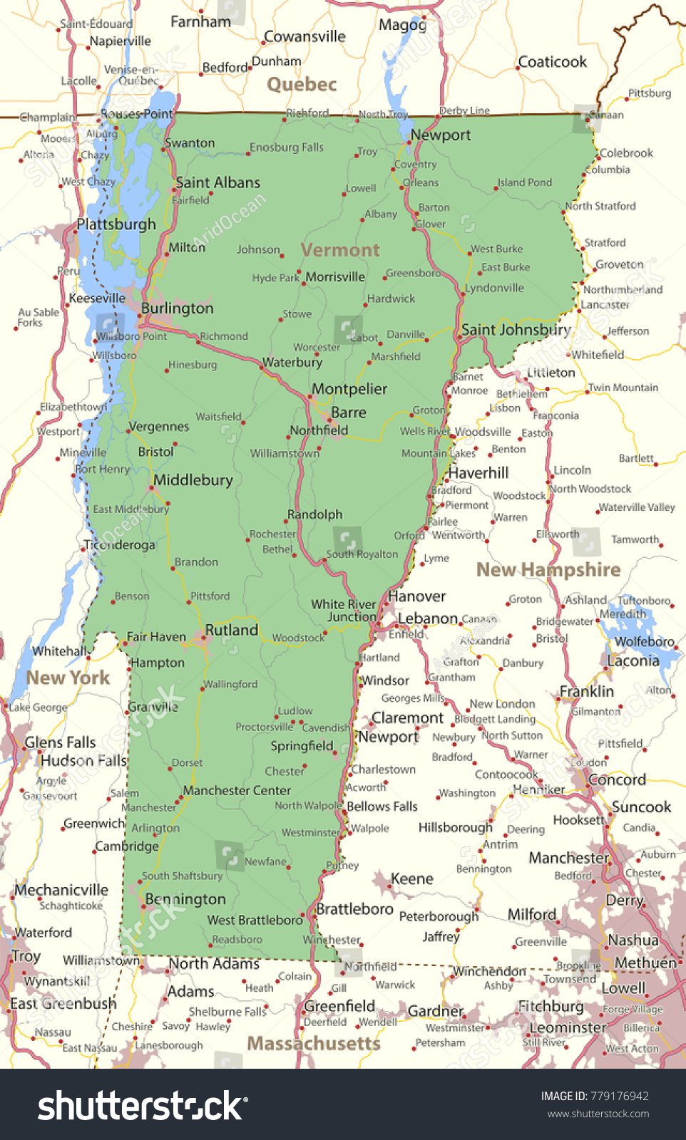 Vermont Map Shows State Borders Urban Stock Vector (Royalty Free ...