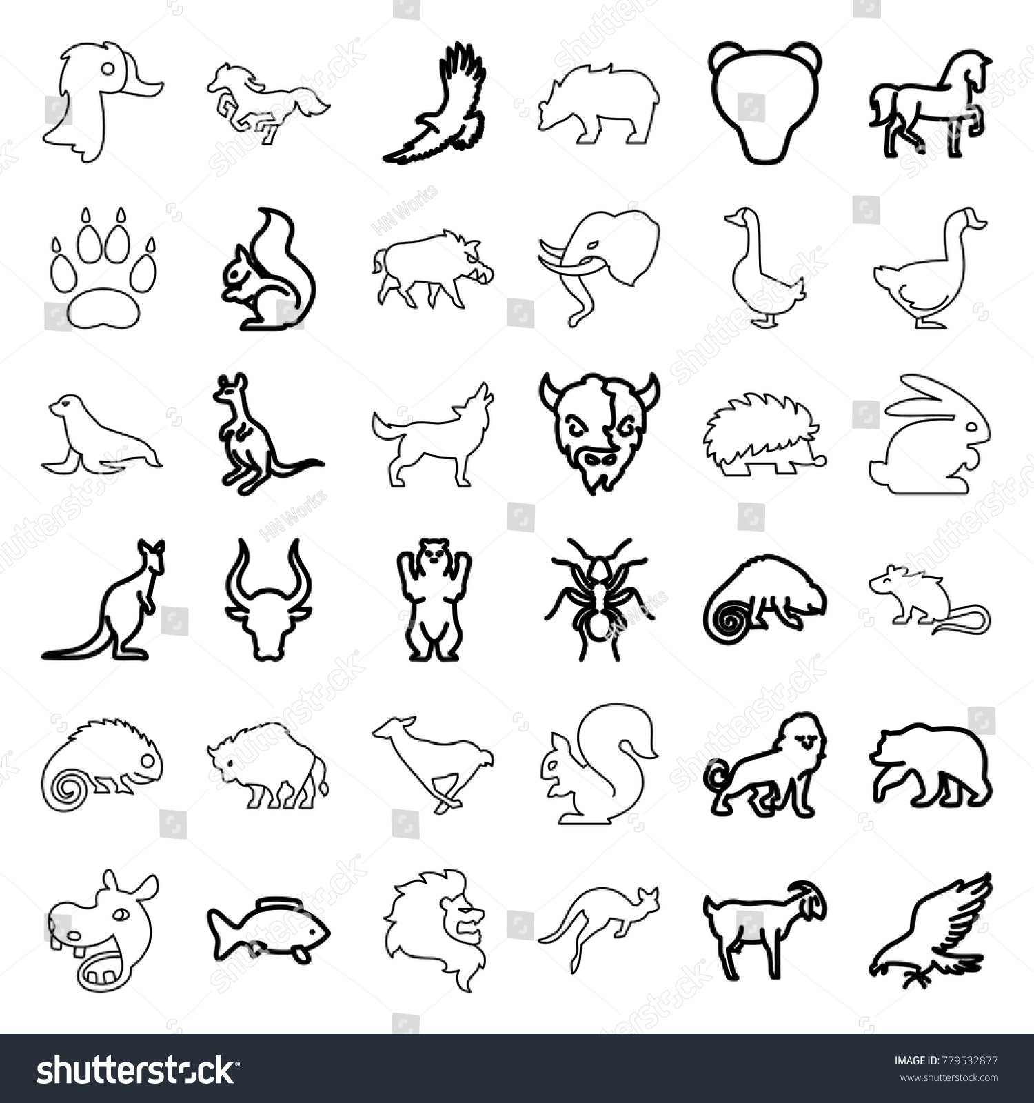 Wild Icons Set 36 Editable Outline Stock Vector (Royalty Free ...