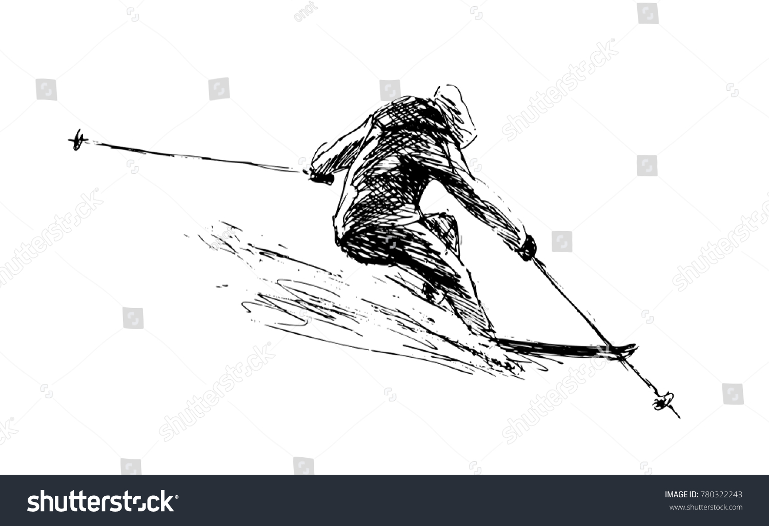 Hand Sketch Skier Vector Illustration Stock Vector (Royalty Free ...