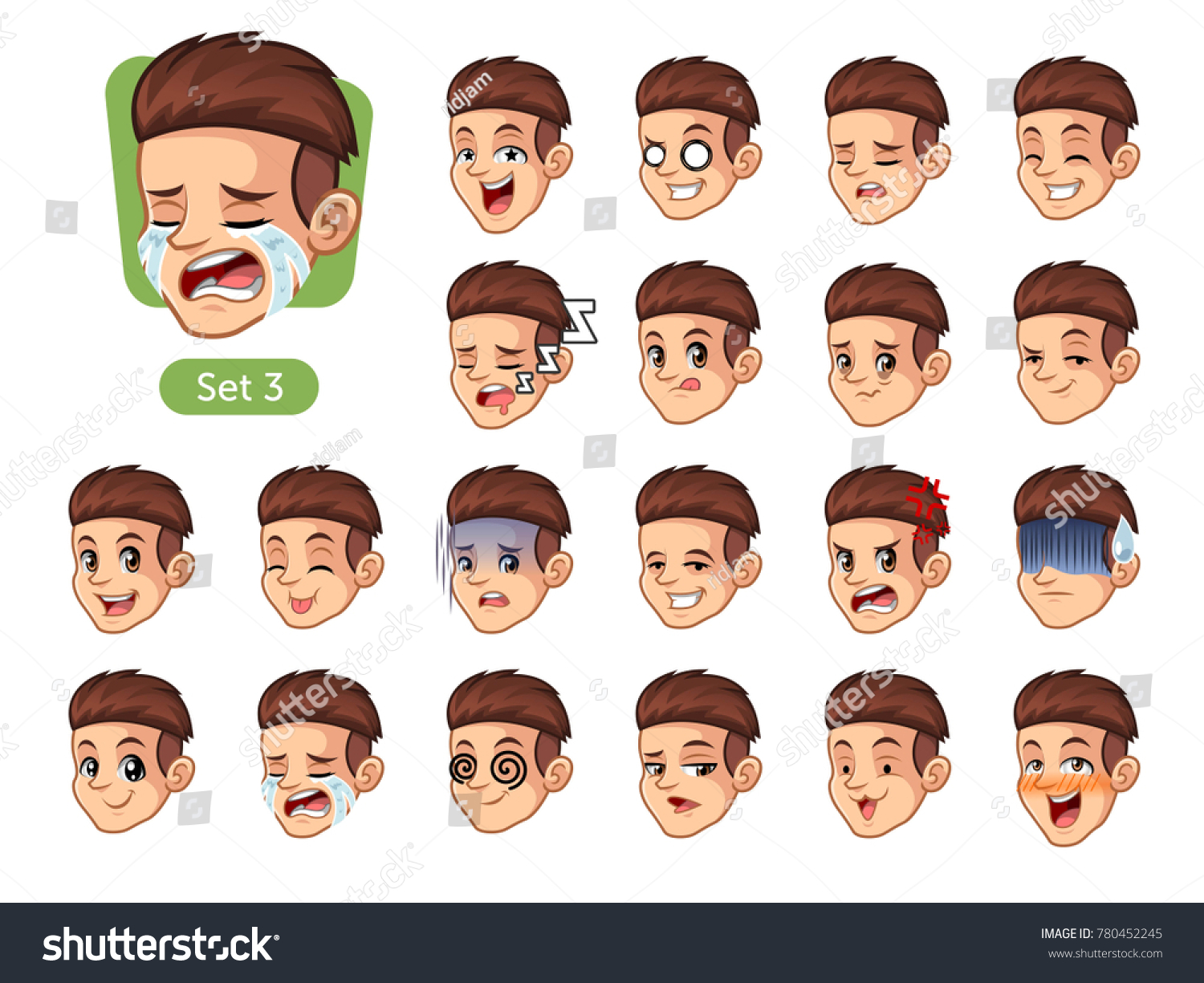 Third Set Male Facial Emotions Cartoon Stock Vector (Royalty Free ...