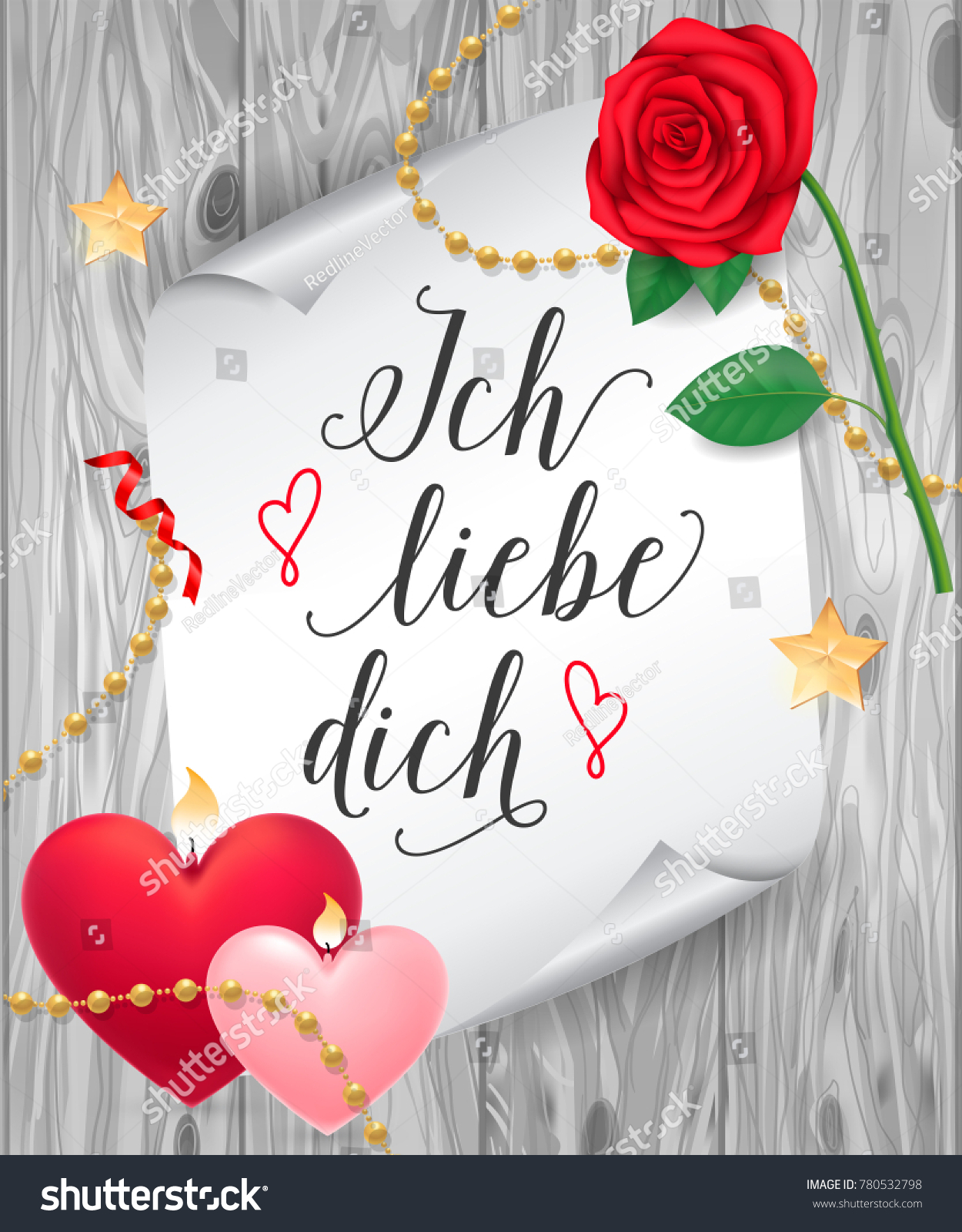 Ich Liebe Dich Lettering On Paper: стоковая векторная графика (без лицензио...