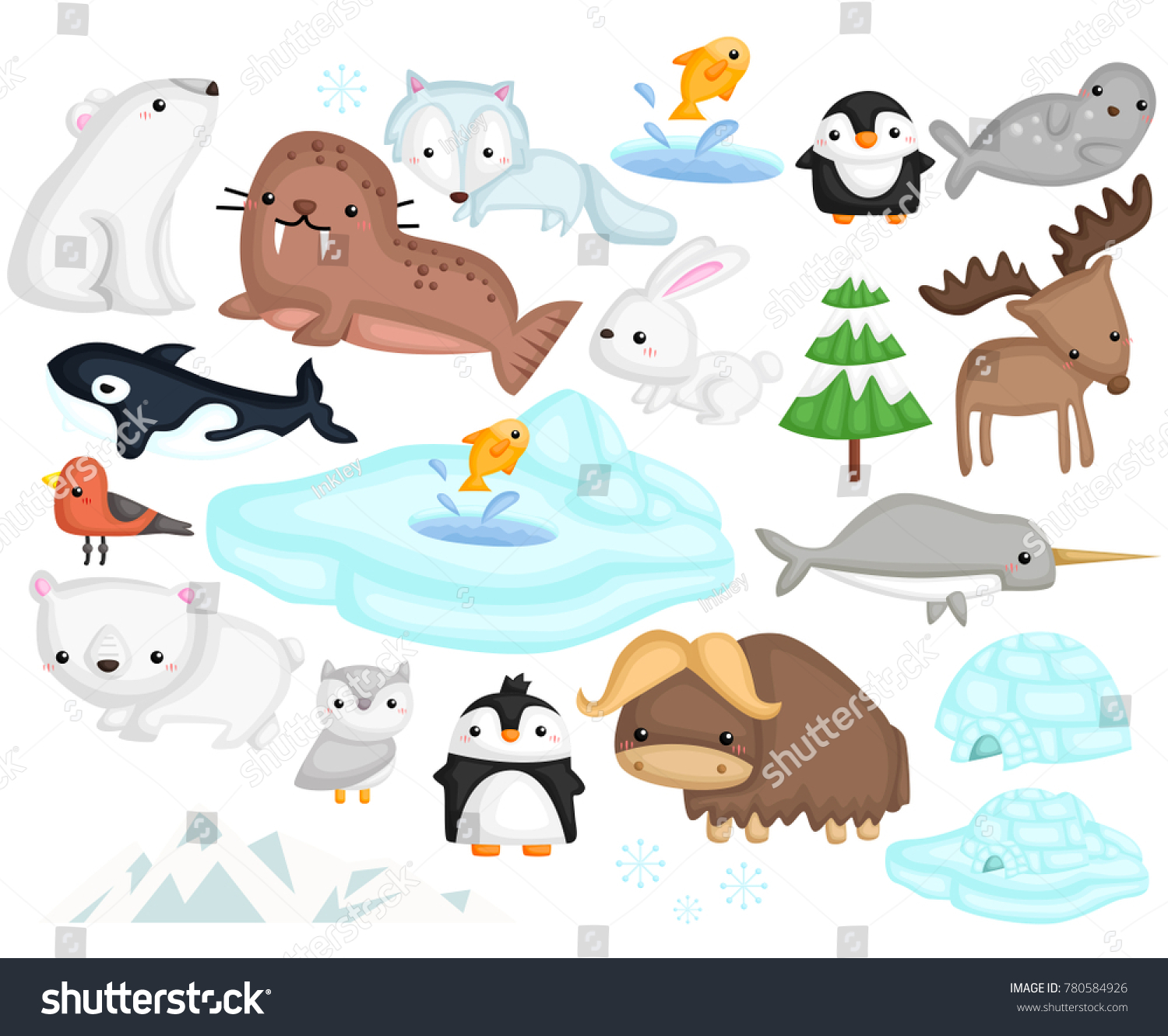 Arctic Animal Illustration Vector Set Stock Vector (Royalty Free ...