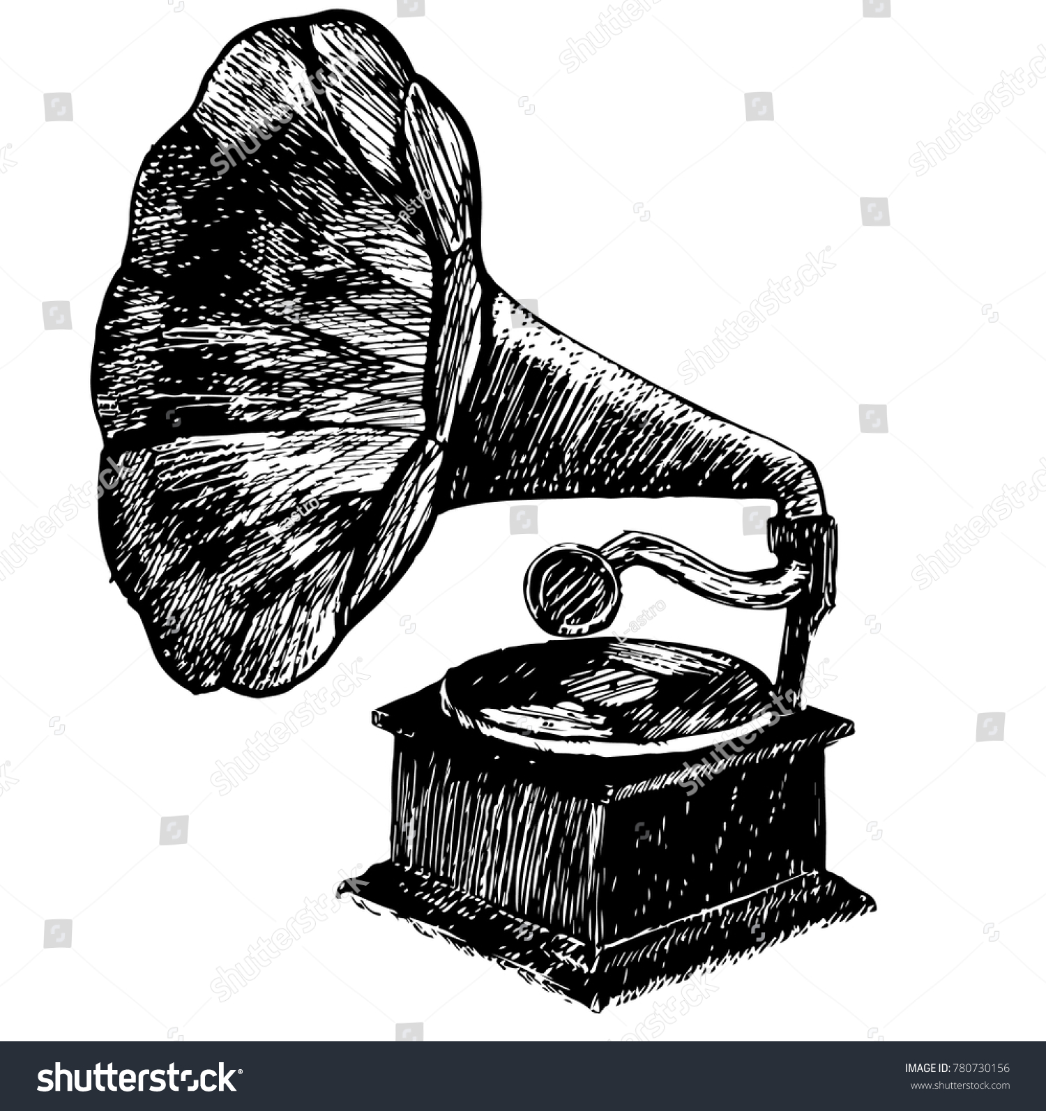 Hand Drawn Gramophone Sketch Music Nostalgia Stock Vector (Royalty Free ...