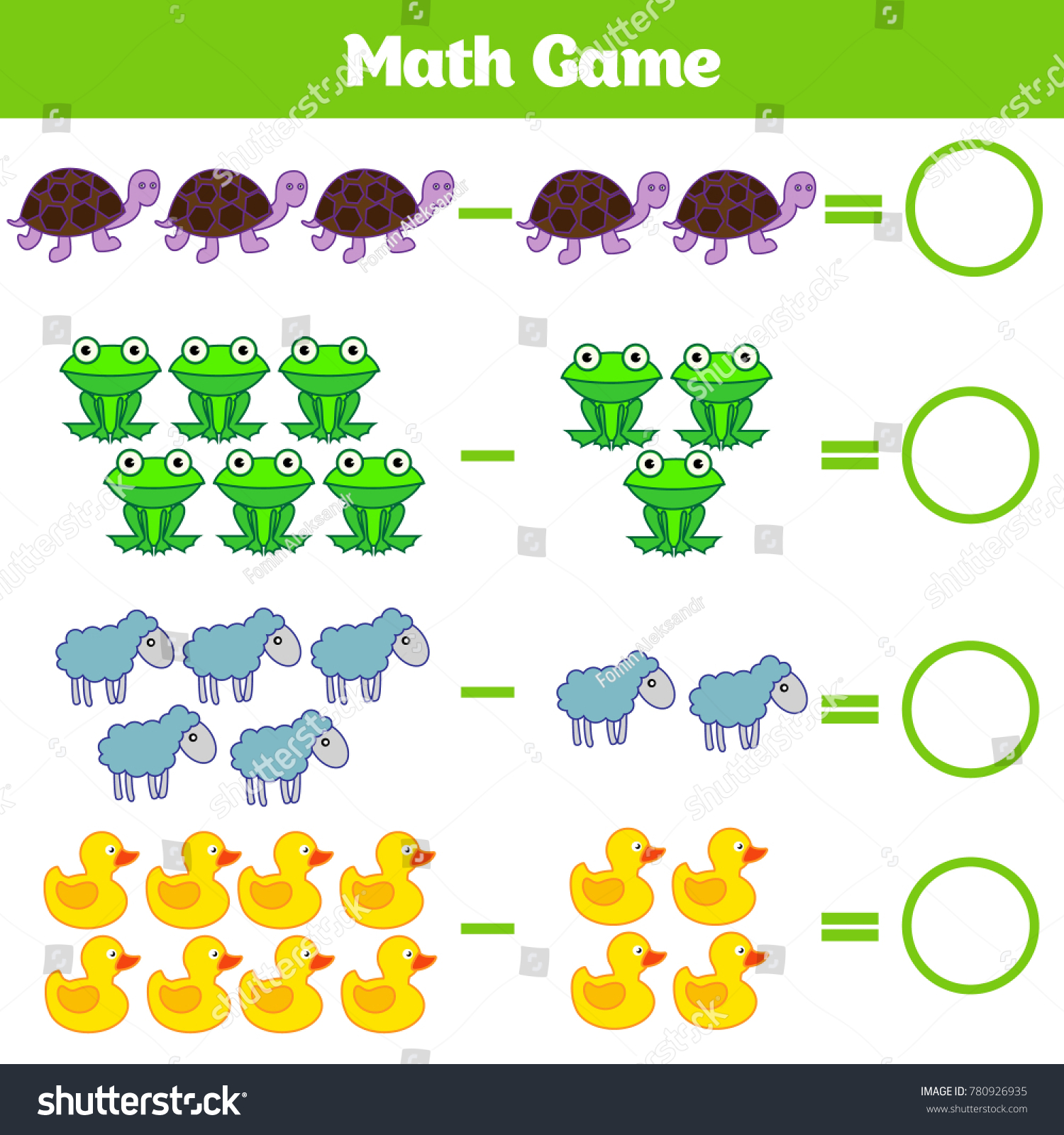 Mathematics Educational Game Children Learning Subtraction Stock Vector ...