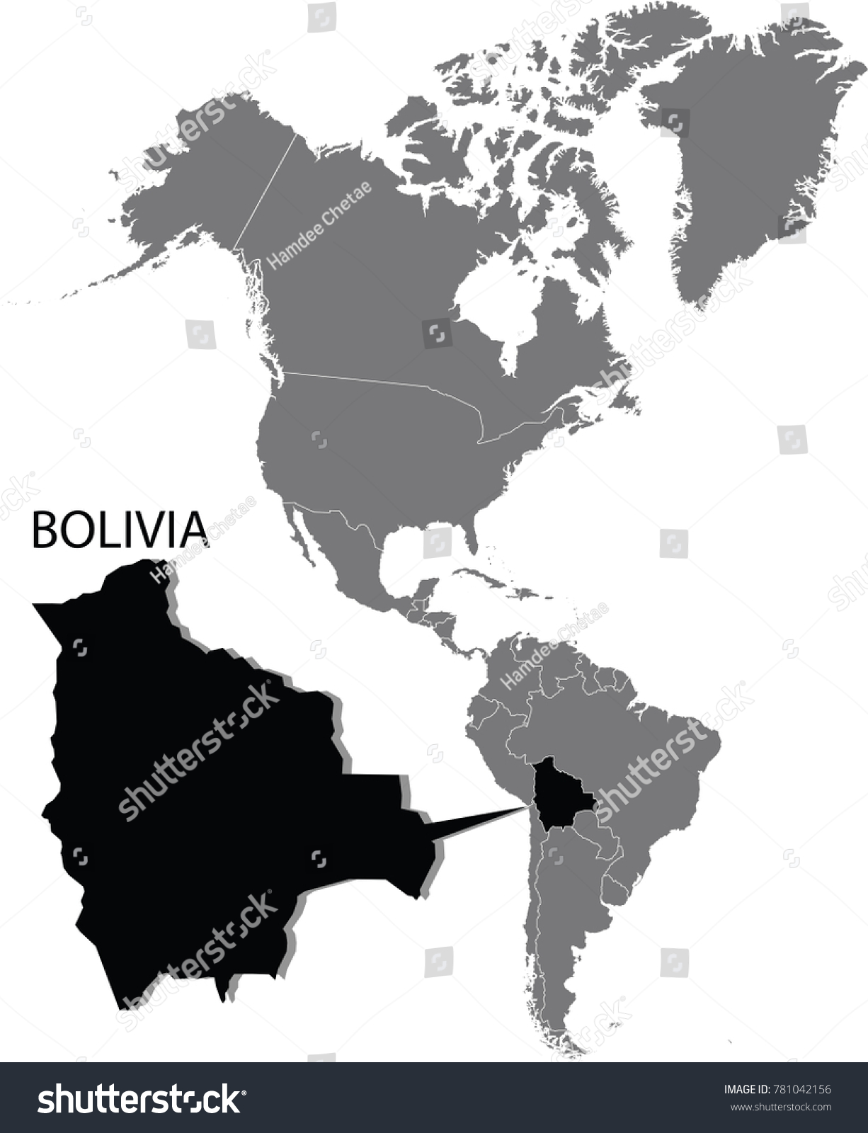 Map Continent Bolivia Separated   Stock Vector Map Of The Continent Bolivia Separated 781042156 