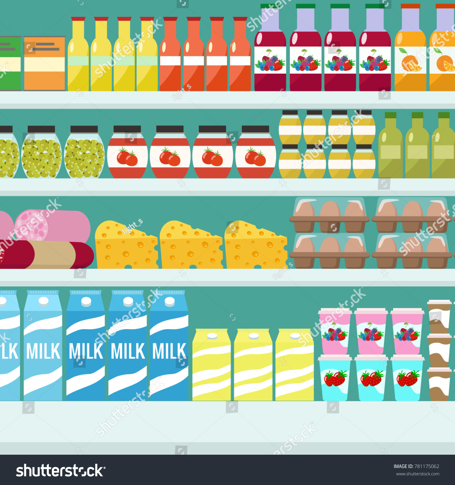 Store Shelves Groceries Food Drinks Vector Stock Vector (Royalty Free ...