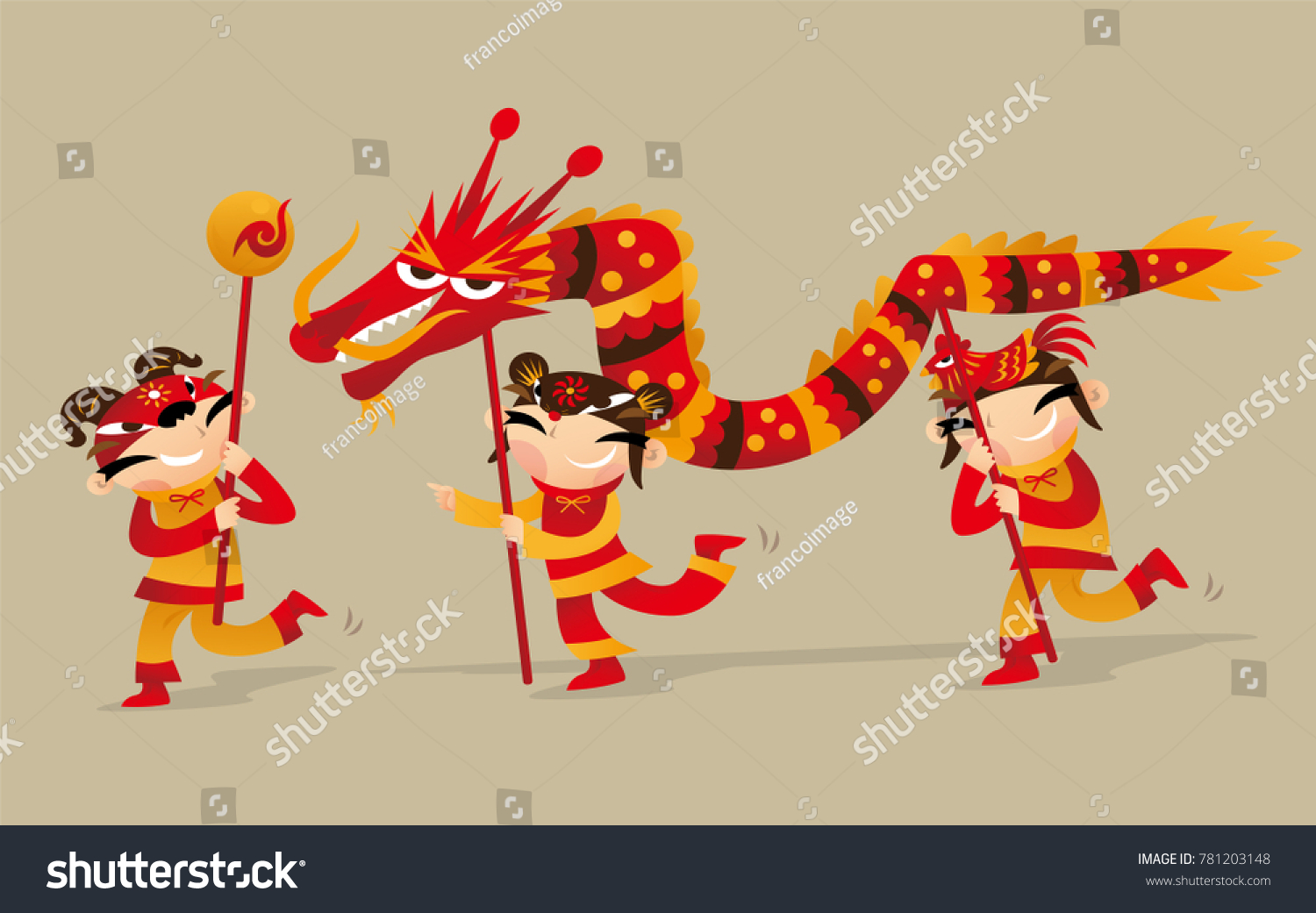 Three Chinese Kids Playing Dragon Dance Stock Vector (Royalty Free ...