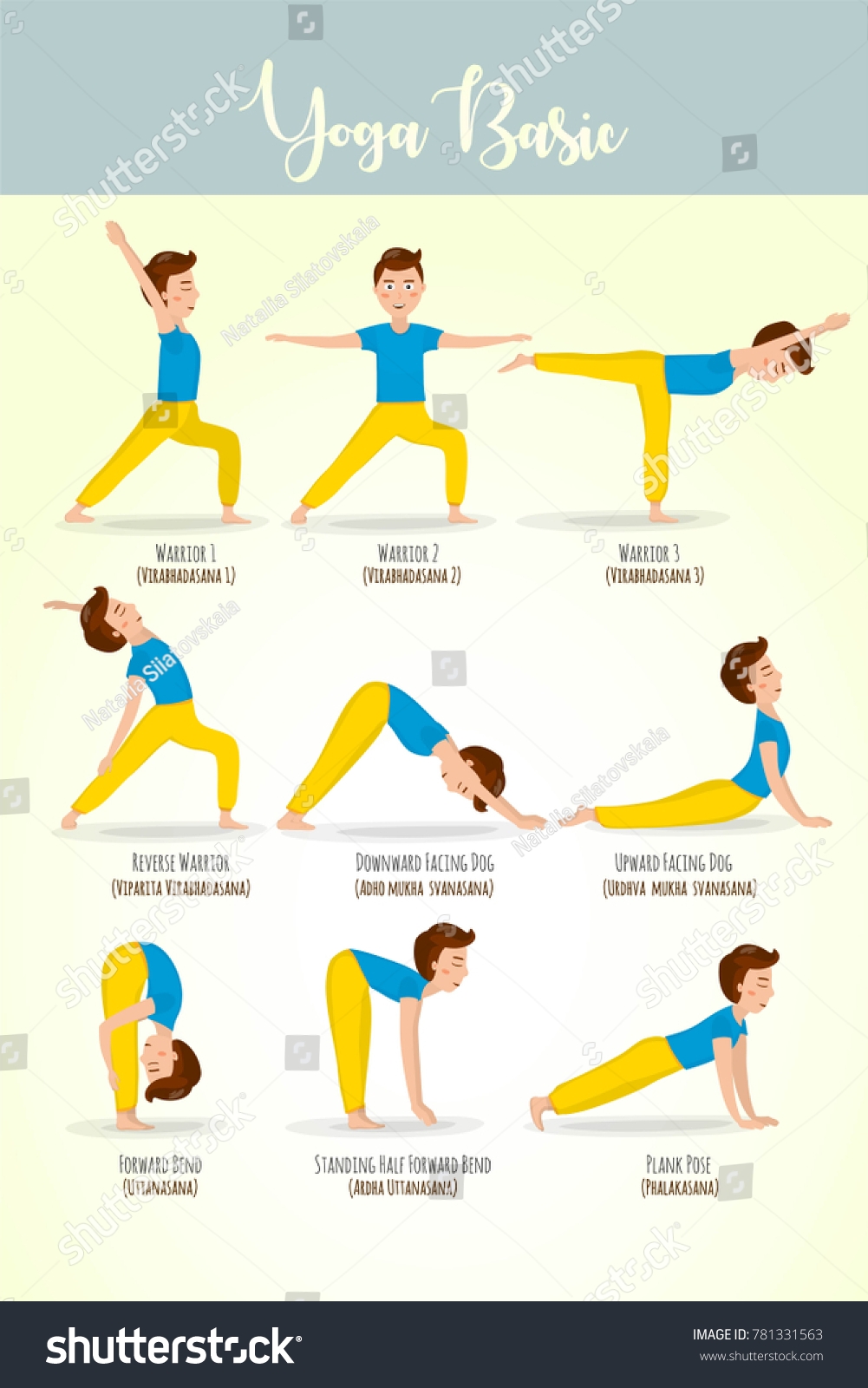 Yoga Basic Poses Man Cartoon Character Stock Vector (Royalty Free ...