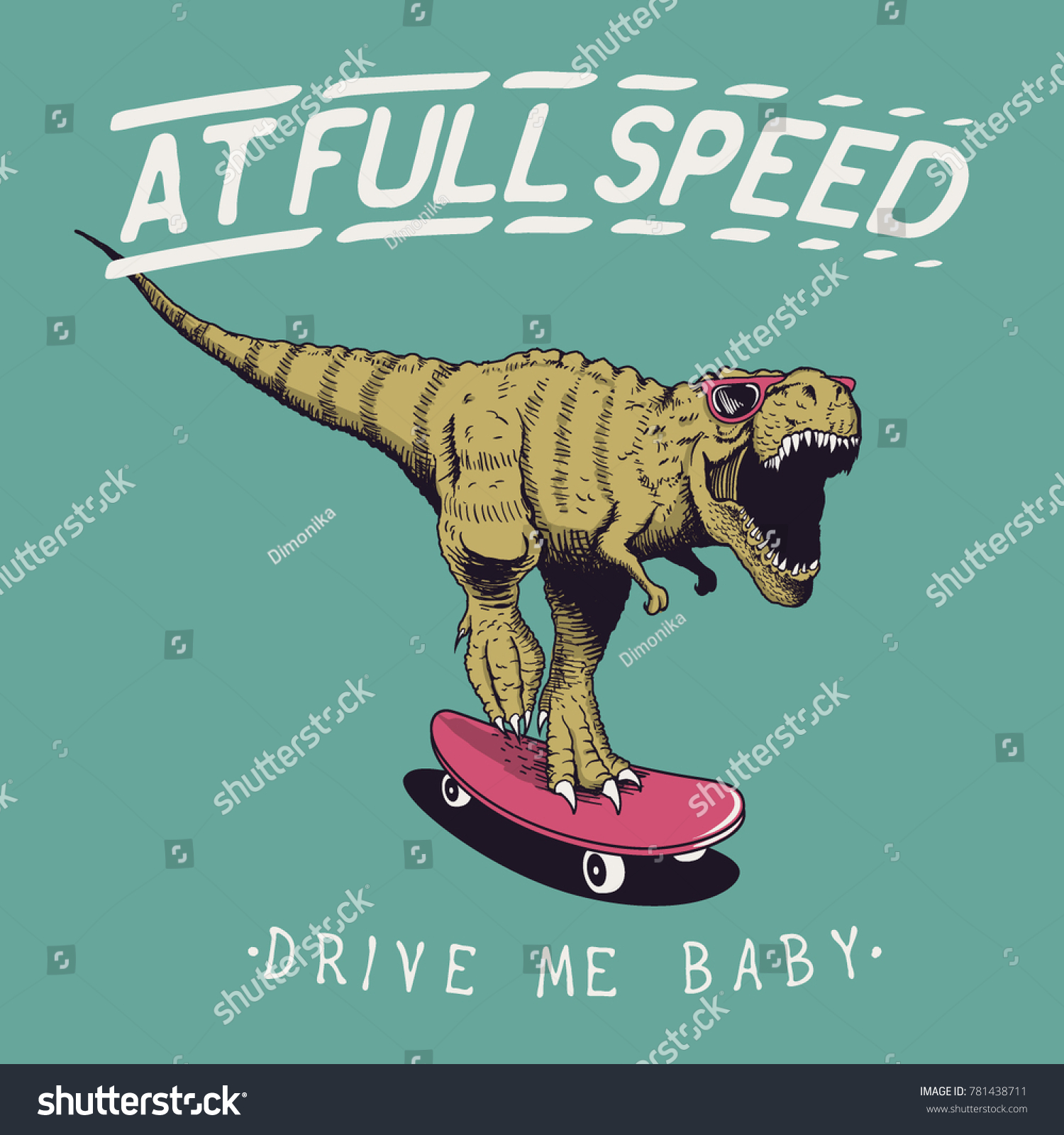 Satisfied Tyrannosaur Rex Rides On Skateboard Stock Vector (royalty 