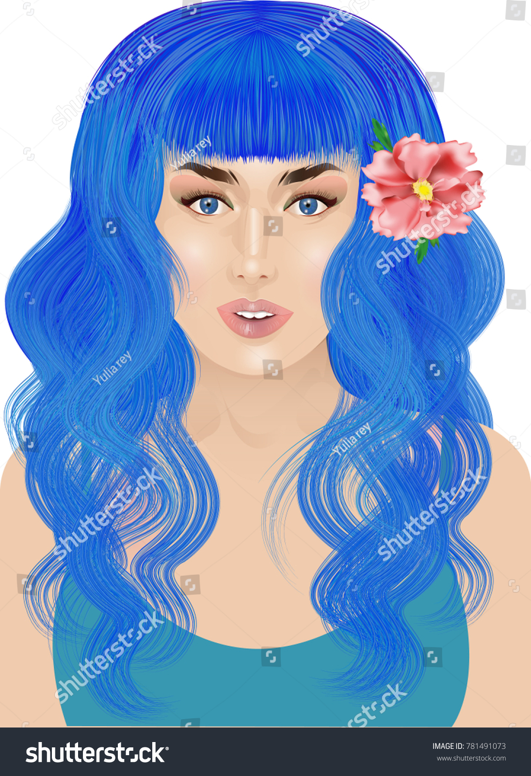 Beautiful Girl Long Blue Wavy Hair Stock Vector Royalty Free 781491073 Shutterstock