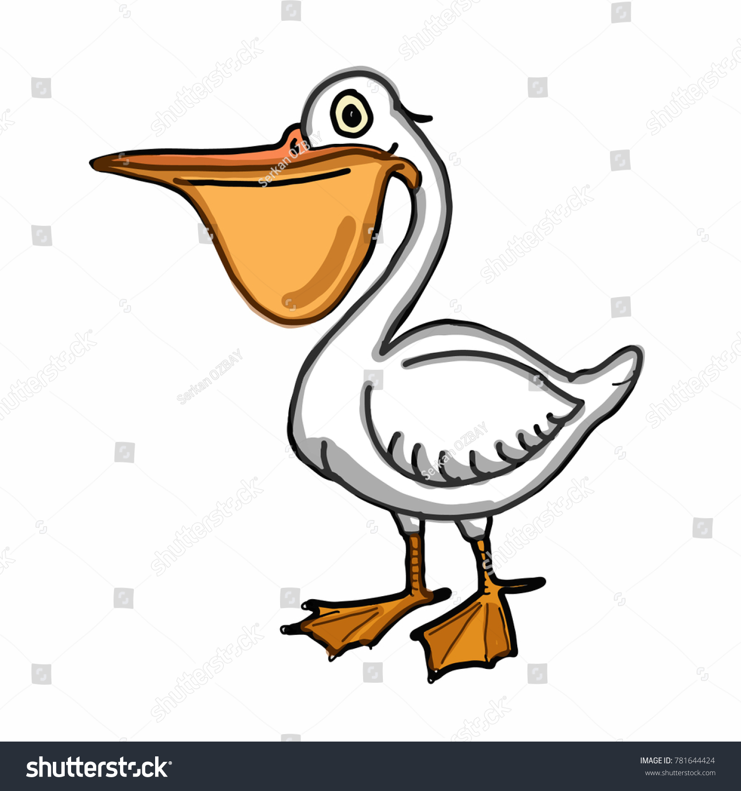 Cute Pelican Cartoon Illustration Drawing Stock Illustration 781644424 