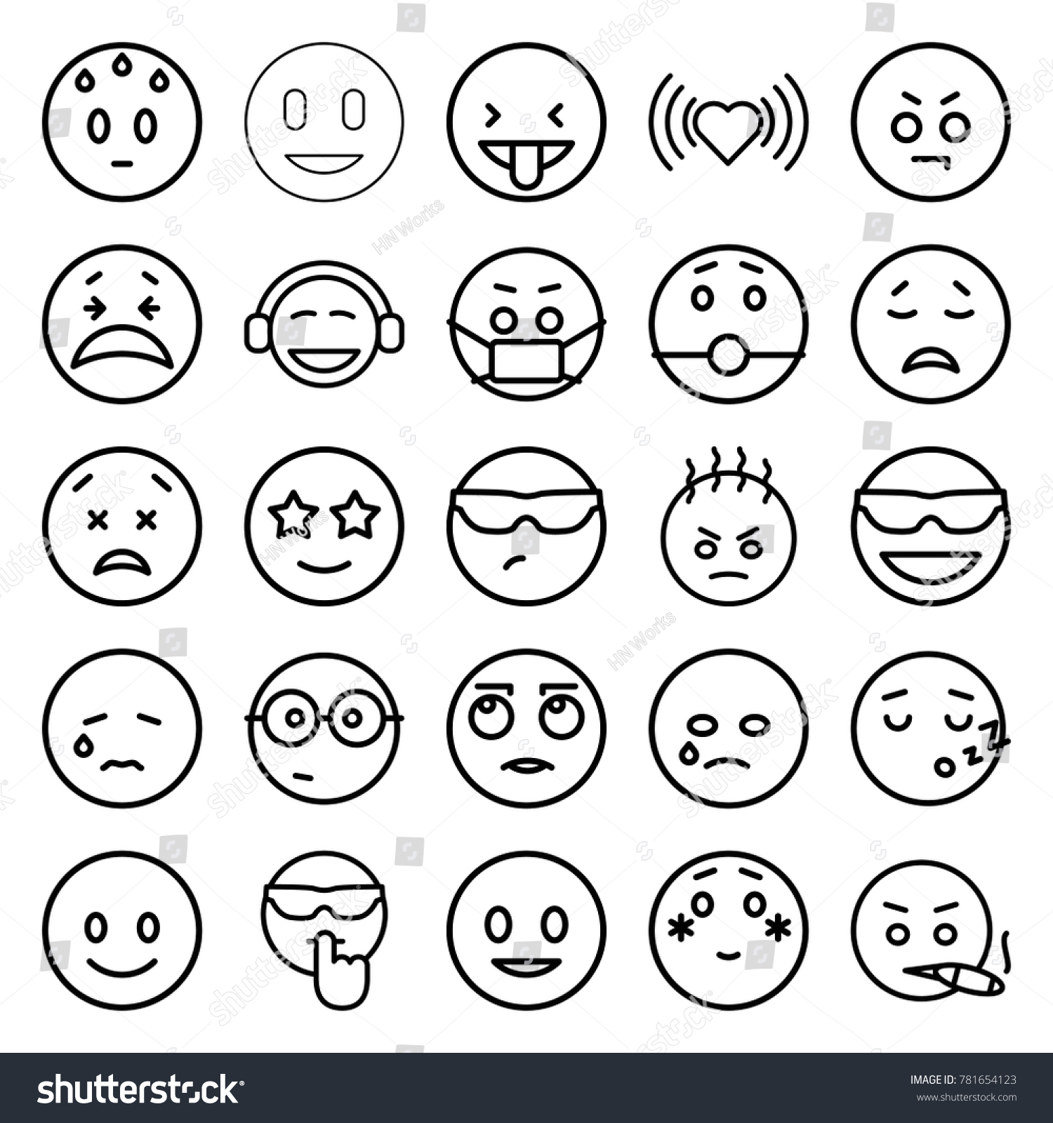 Emotion Icons Set 25 Editable Outline Stock Vector (Royalty Free ...