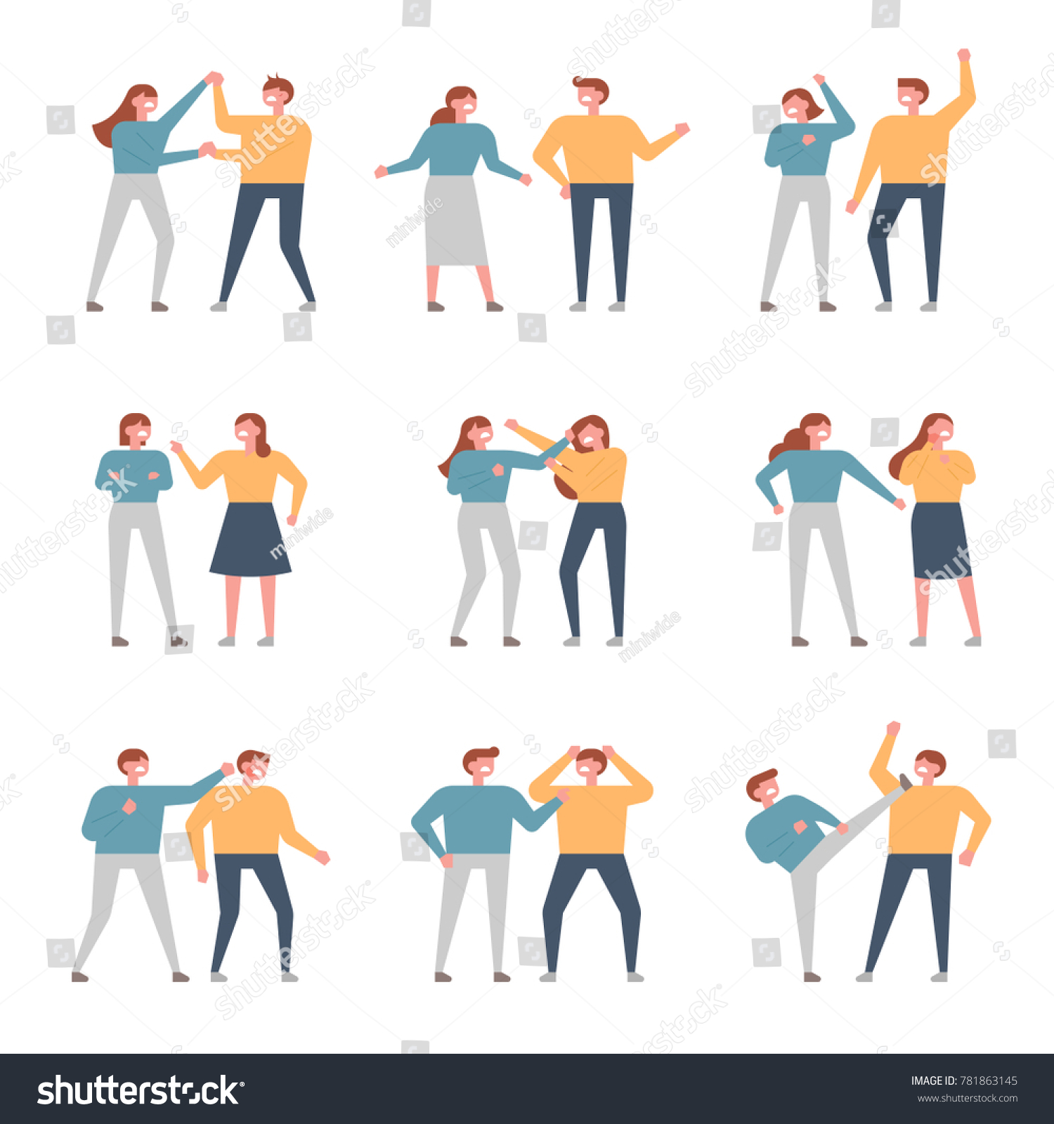 Variety People Fighting Angrily Vector Illustration Stock Vector ...